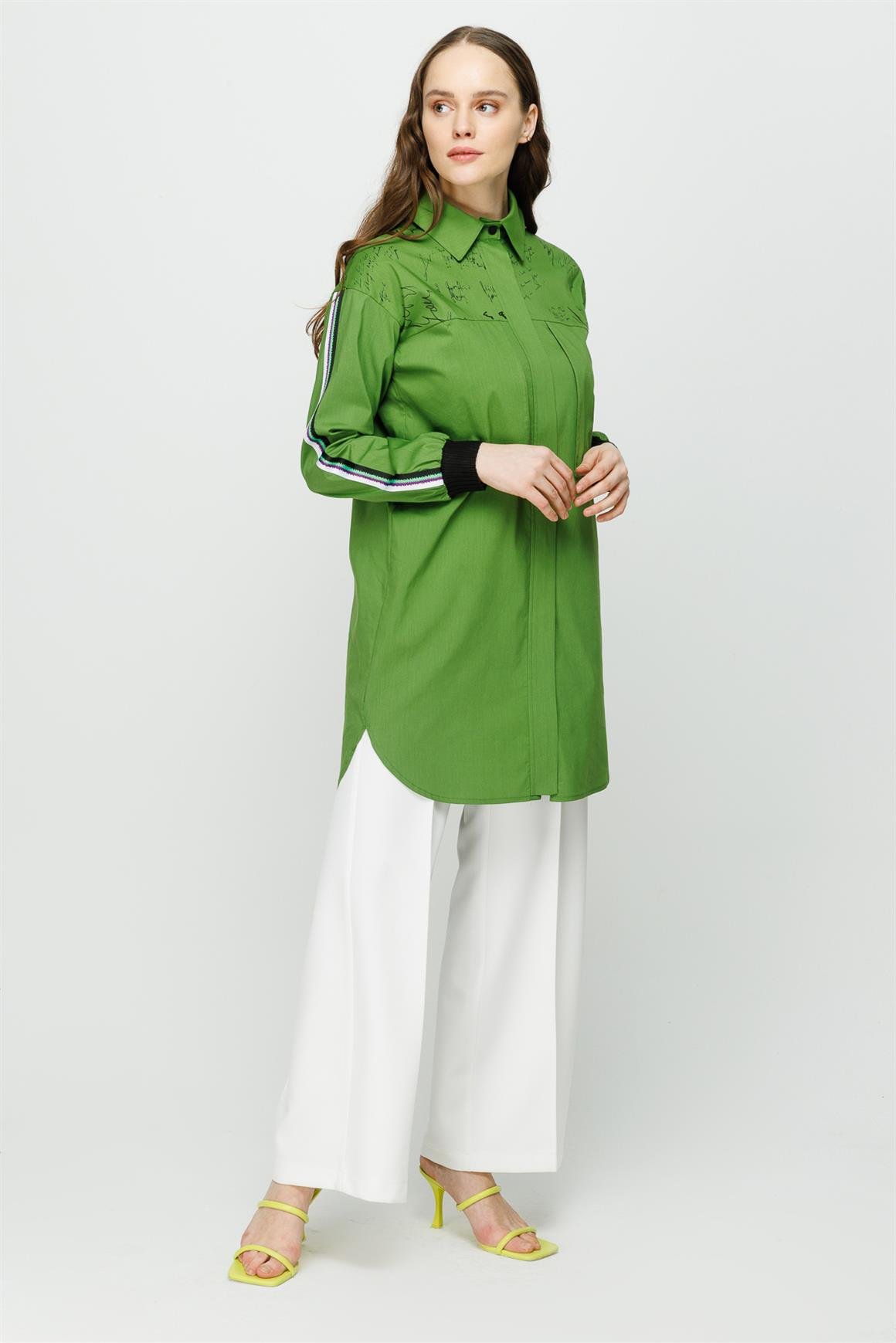 Print and Aller Detailed Cotton Tunic - Green