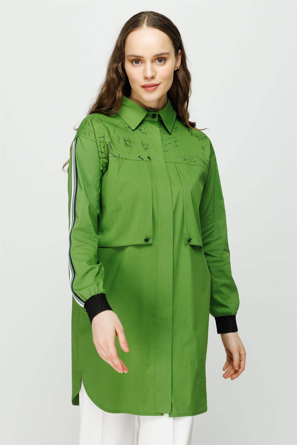 Print and Aller Detailed Cotton Tunic - Green