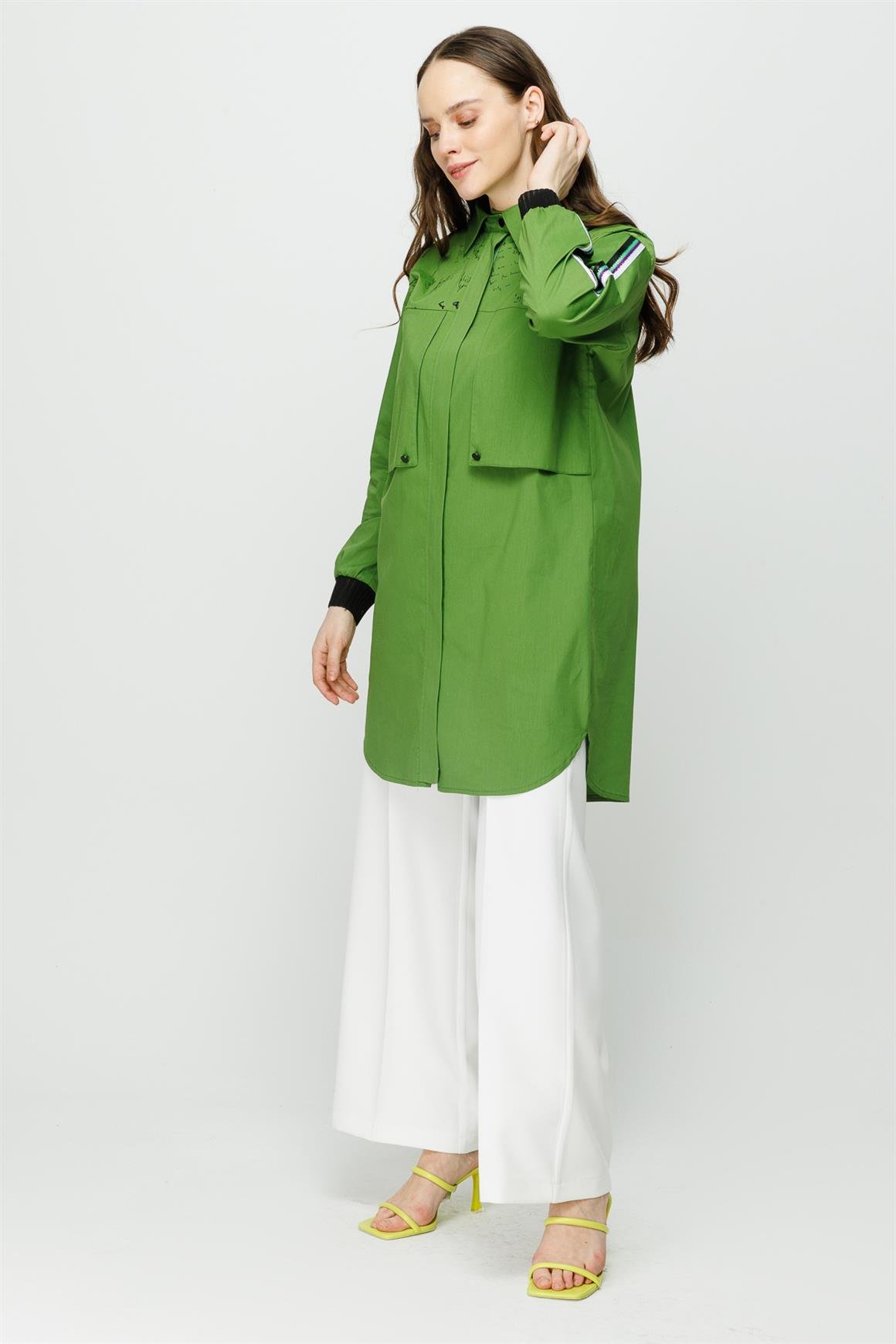 Print and Aller Detailed Cotton Tunic - Green