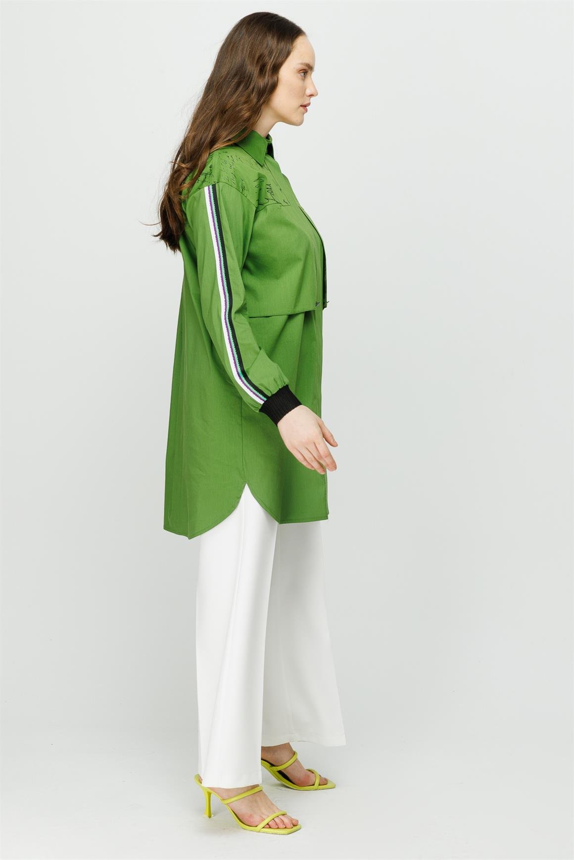 Print and Aller Detailed Cotton Tunic - Green