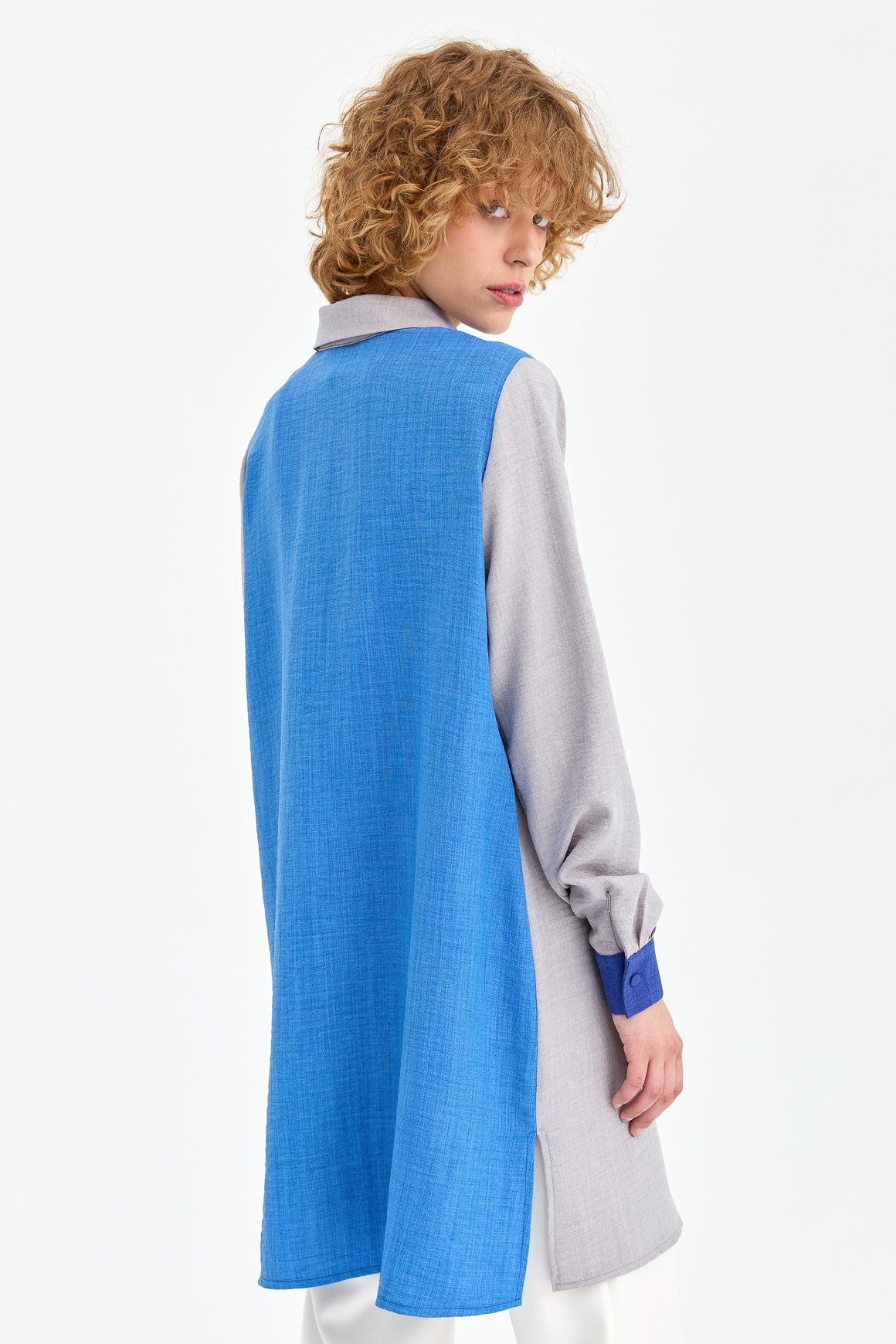 Blok Renk Detaylı Tunik  Gri