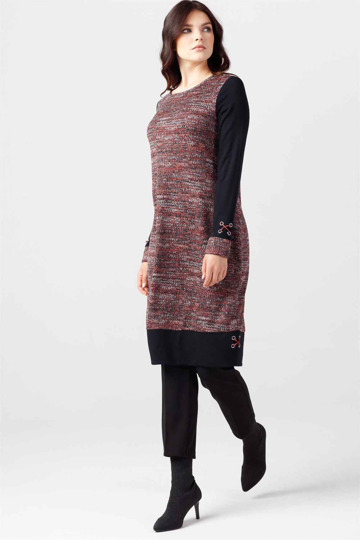 Claret red - Silvery and Jacquard Tunic