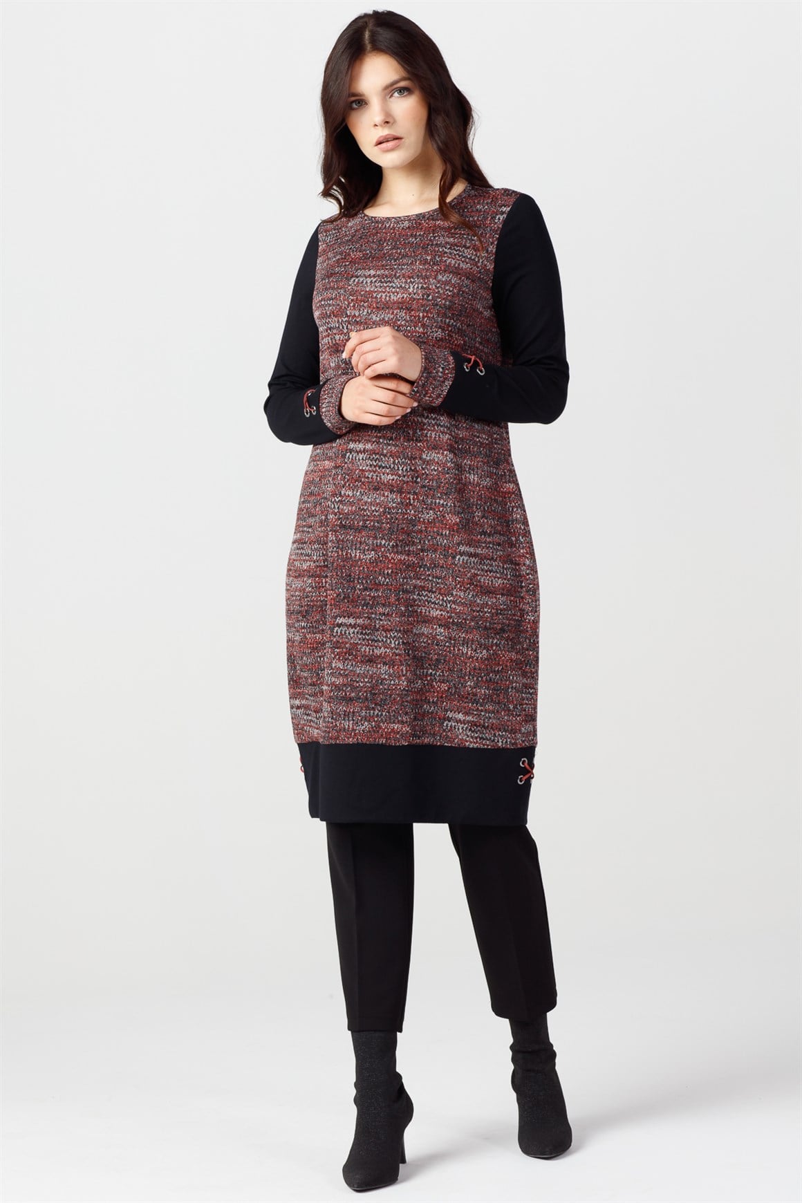 Claret red - Silvery and Jacquard Tunic