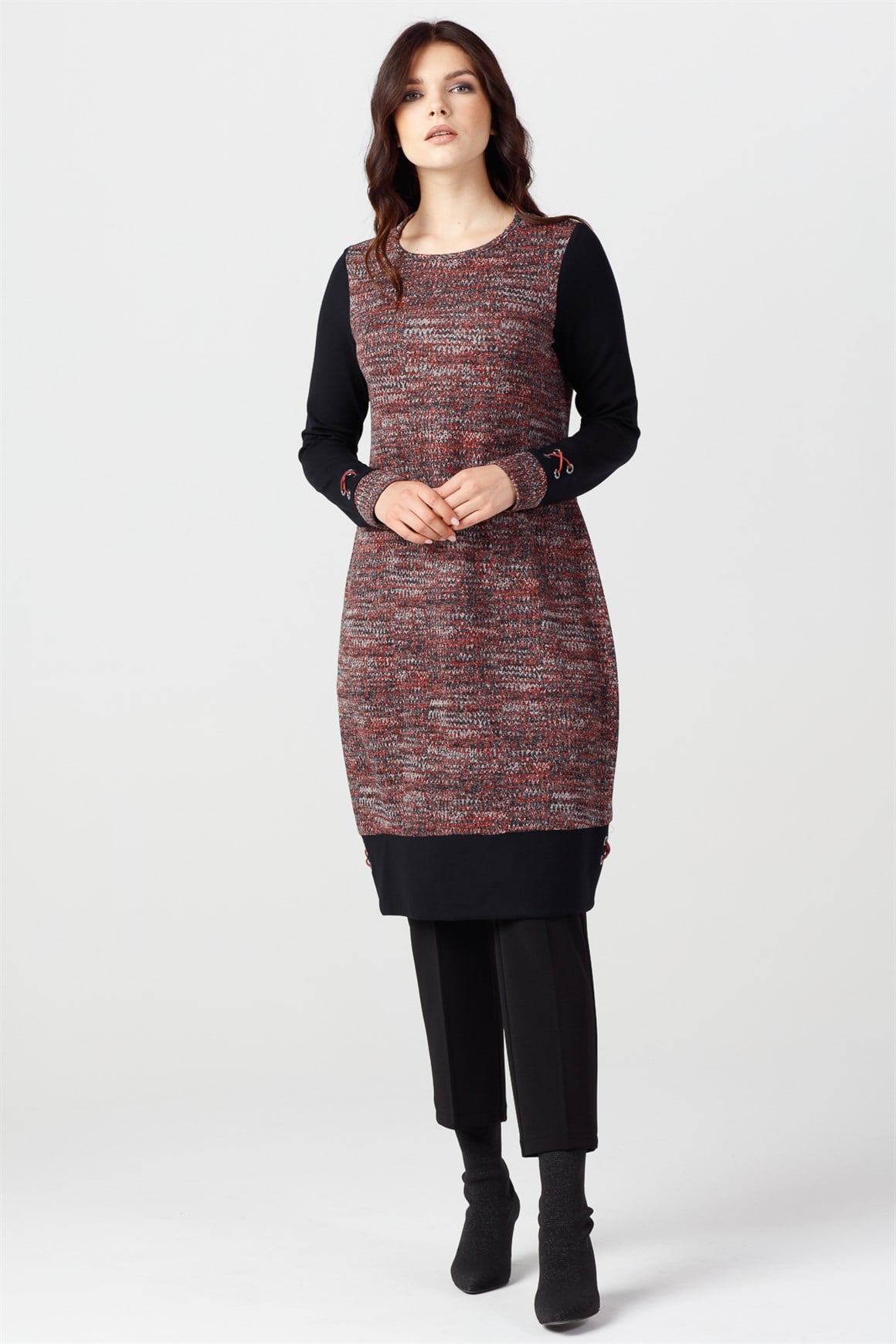 Claret red - Silvery and Jacquard Tunic