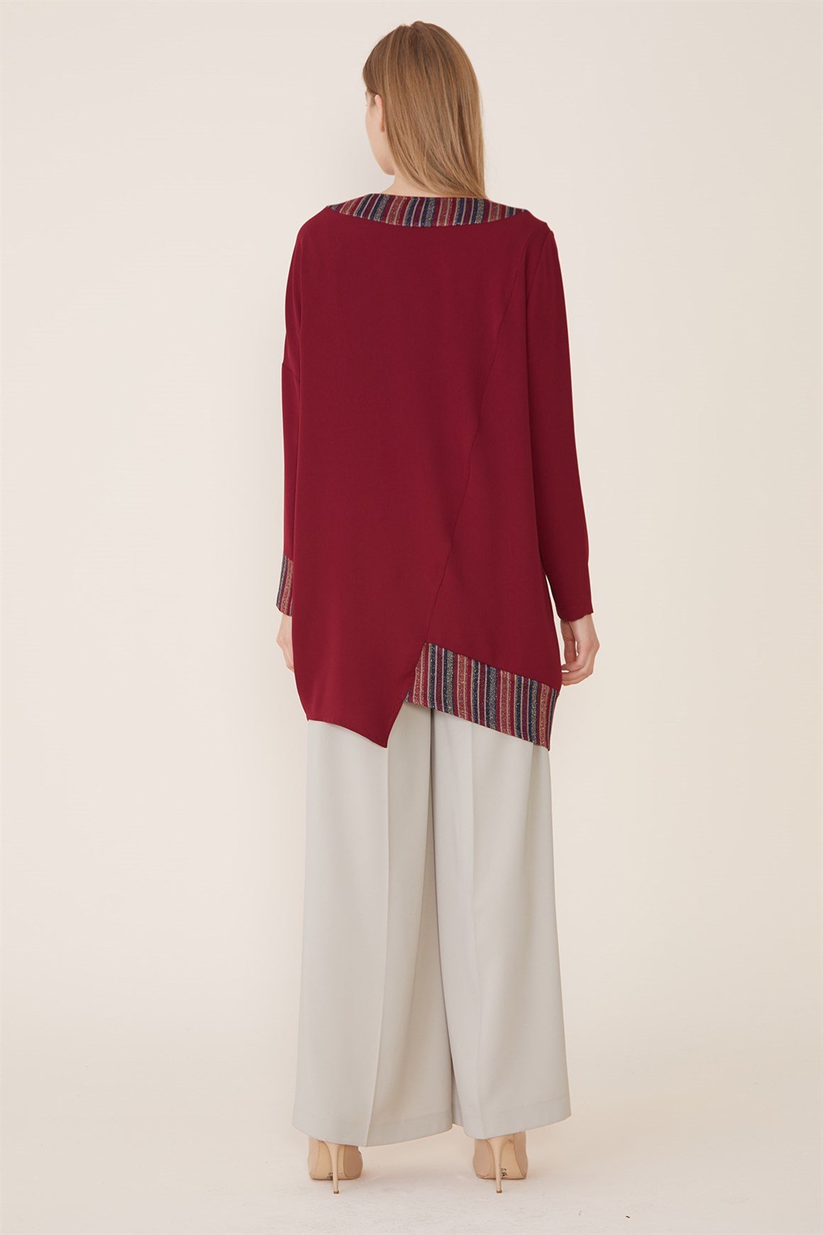 Bordo - Yakası Püsküllü Tunik