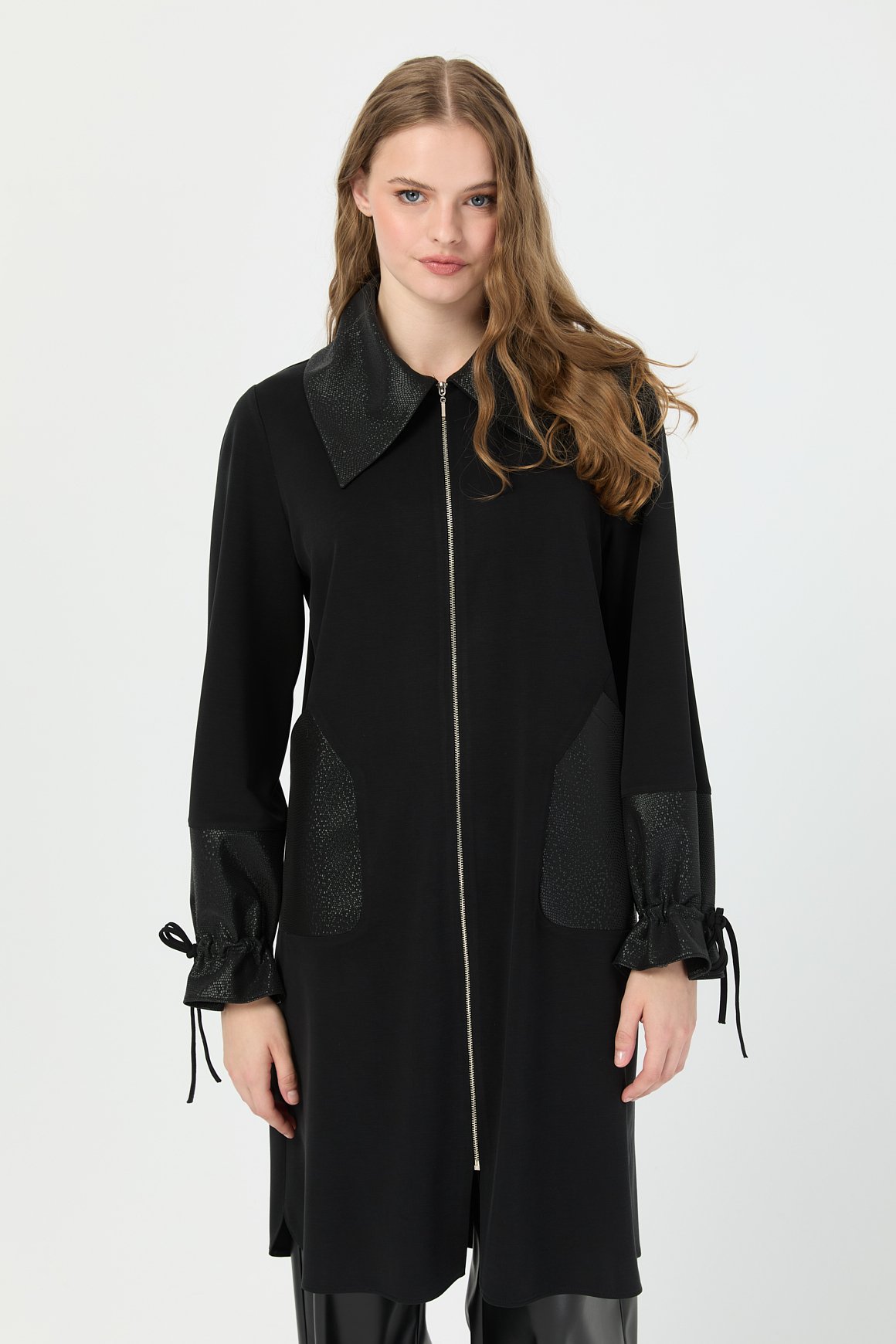 Cep Detaylı Kol Büzgülü Tunik  Siyah