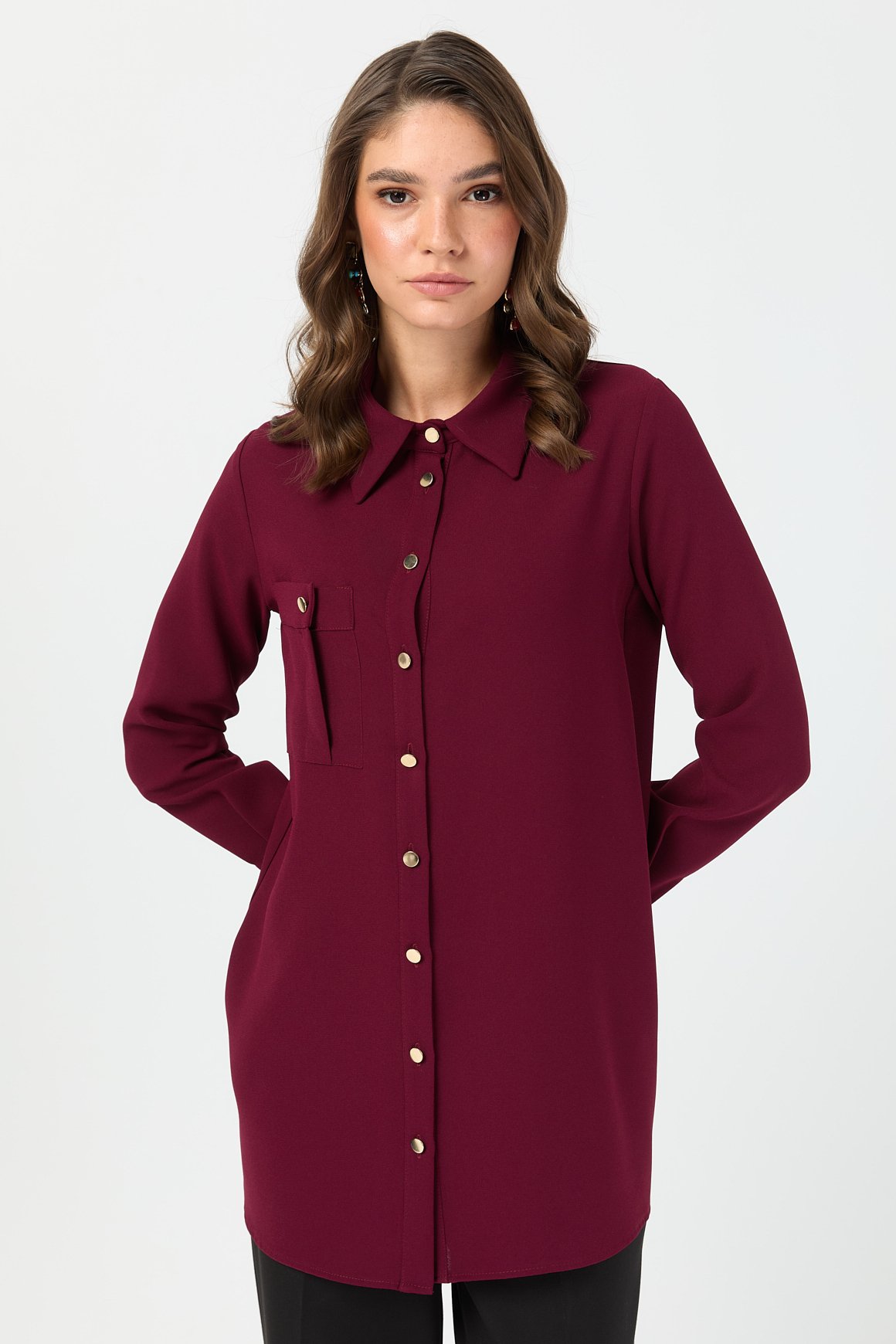 Cep Detaylı Tunik  Bordo