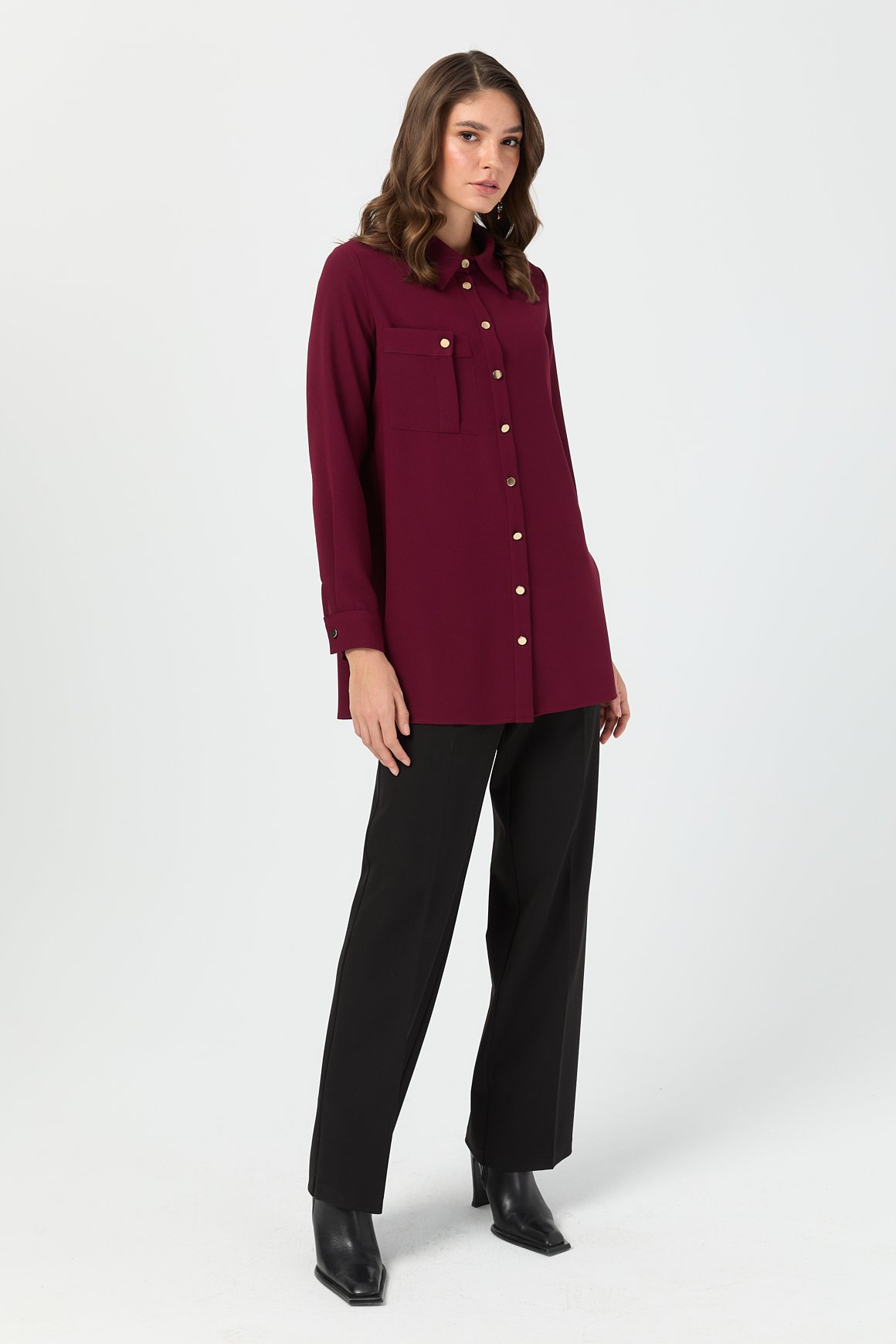 Cep Detaylı Tunik  Bordo