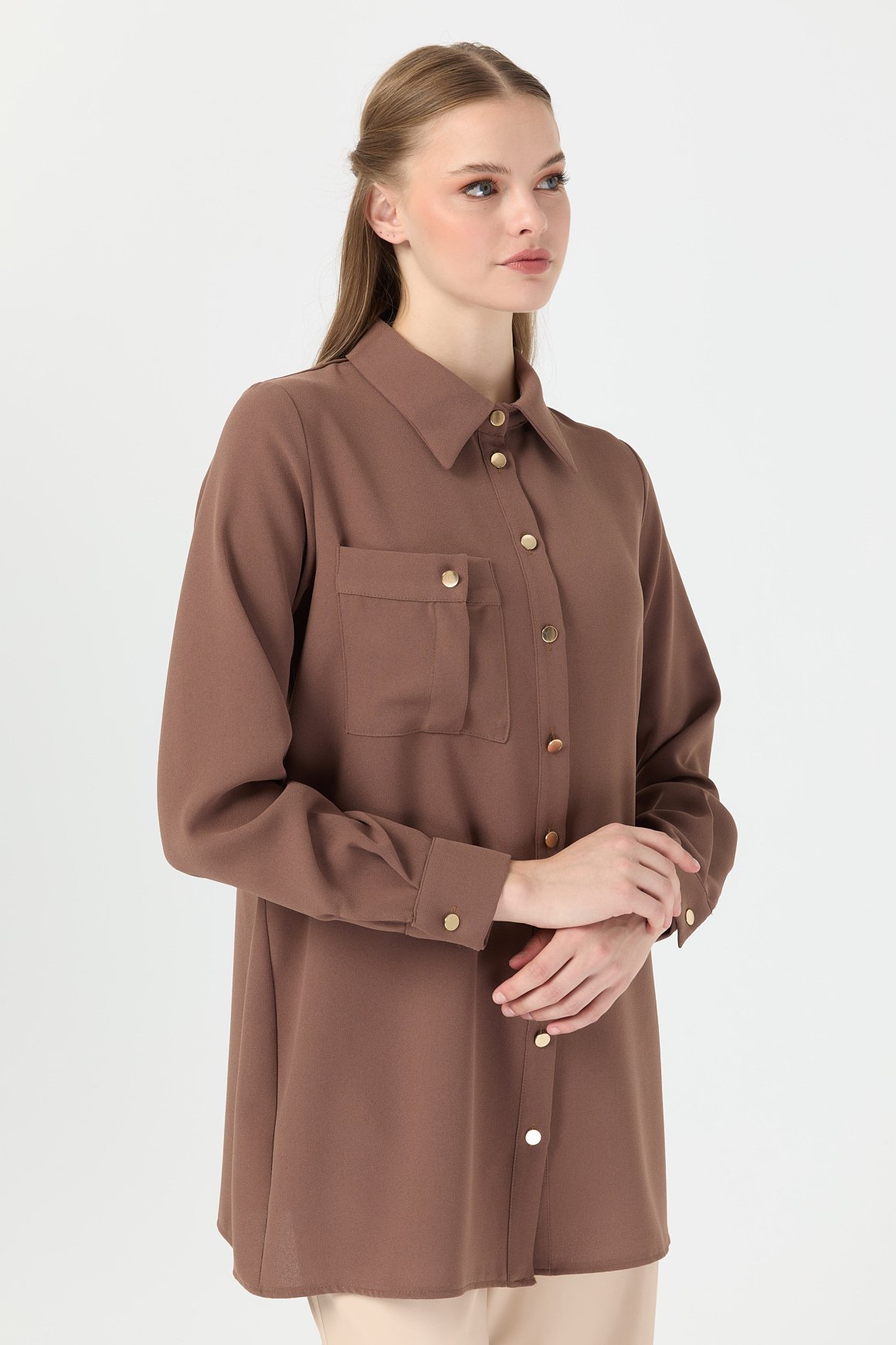 Cep Detaylı Tunik  Taba