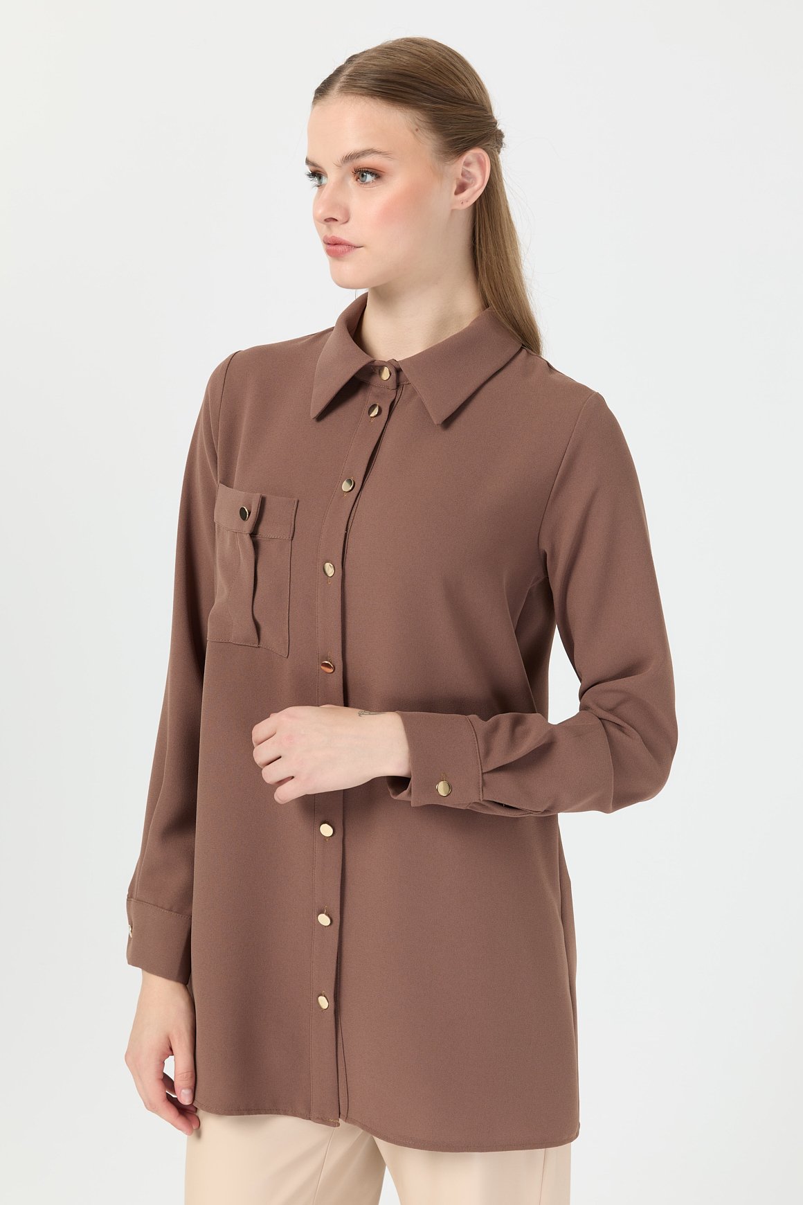 Cep Detaylı Tunik  Taba