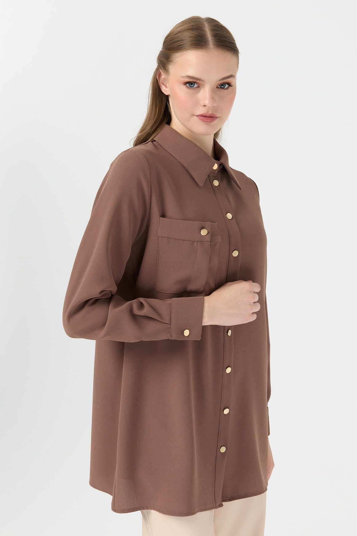 Cep Detaylı Tunik  Taba