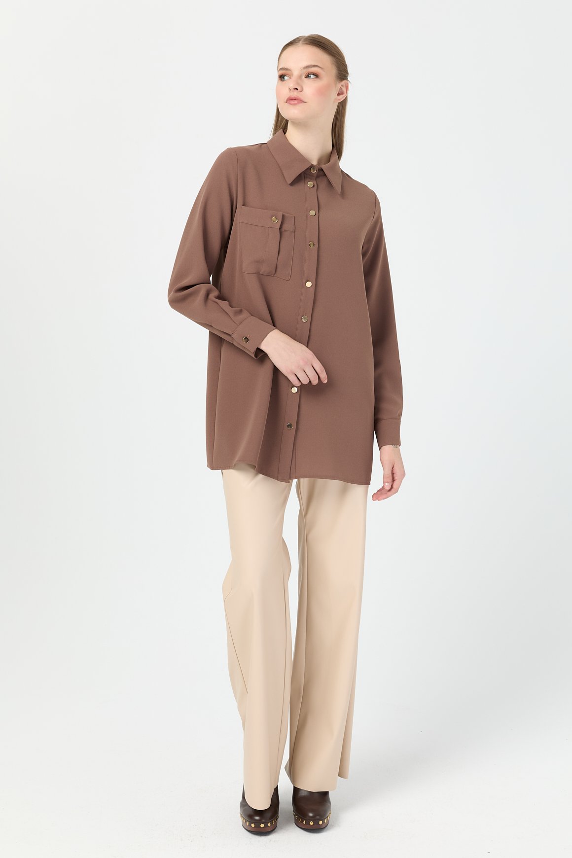 Cep Detaylı Tunik  Taba