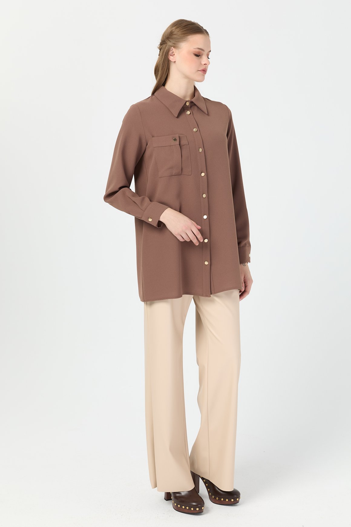 Cep Detaylı Tunik  Taba