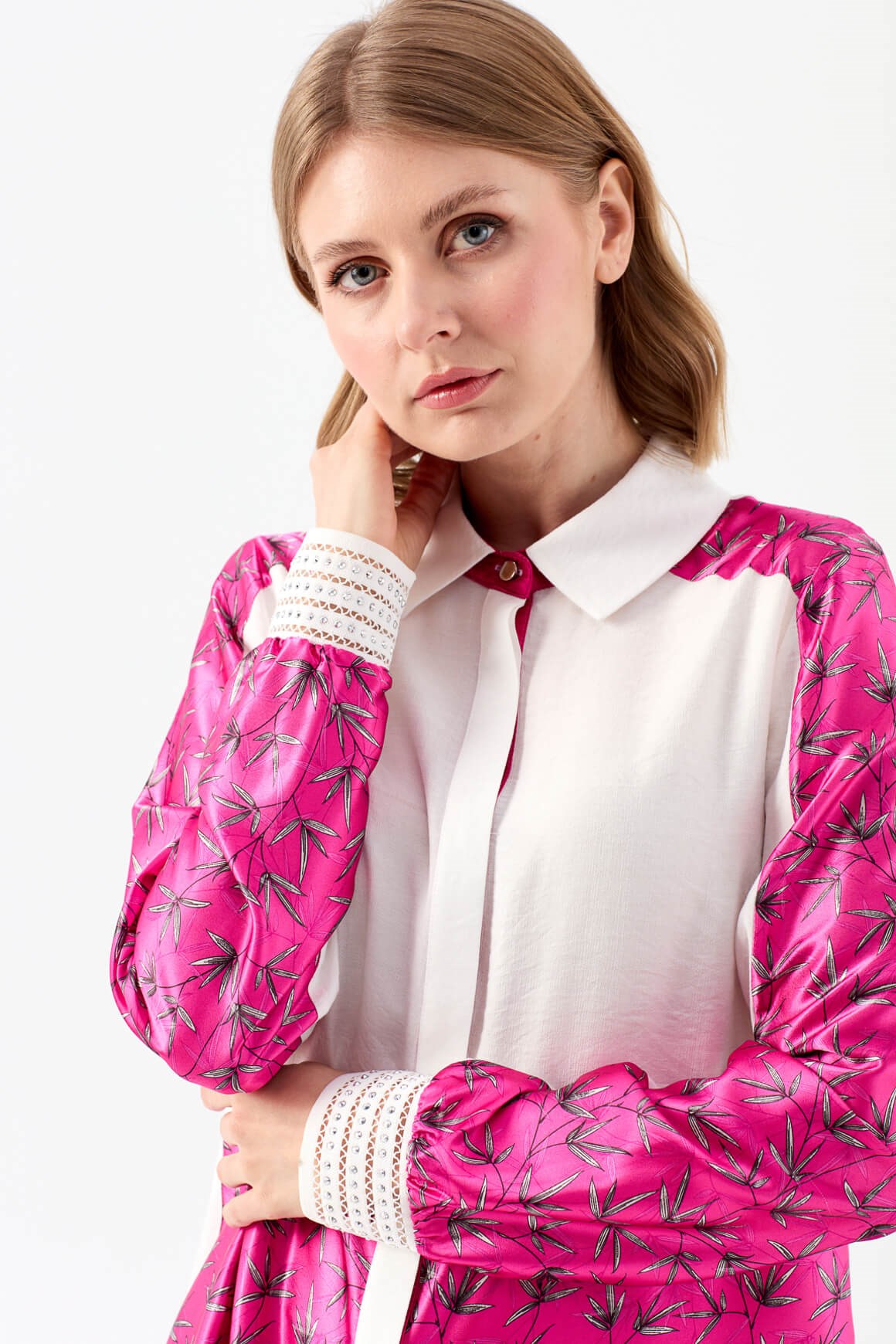 Çiçek Desen Baskılı Tunik  Fuşya