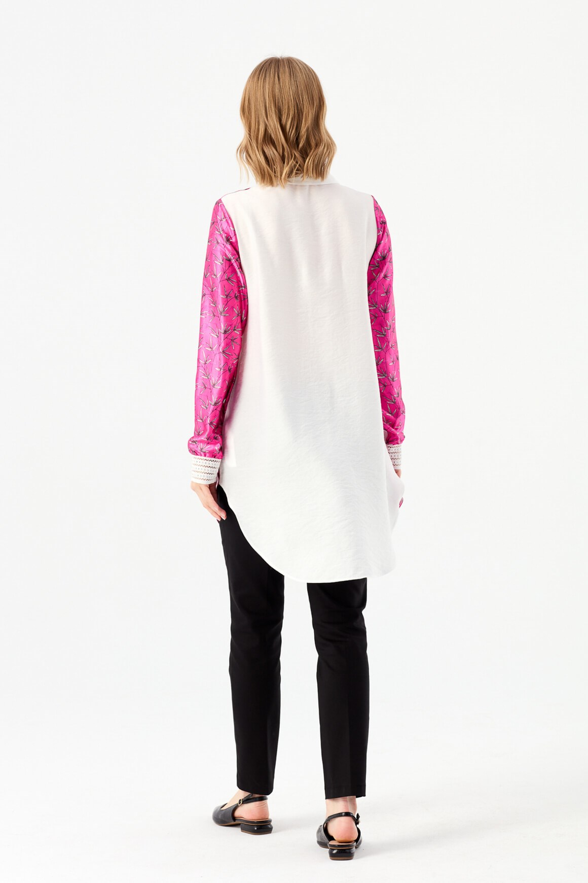 Çiçek Desen Baskılı Tunik  Fuşya