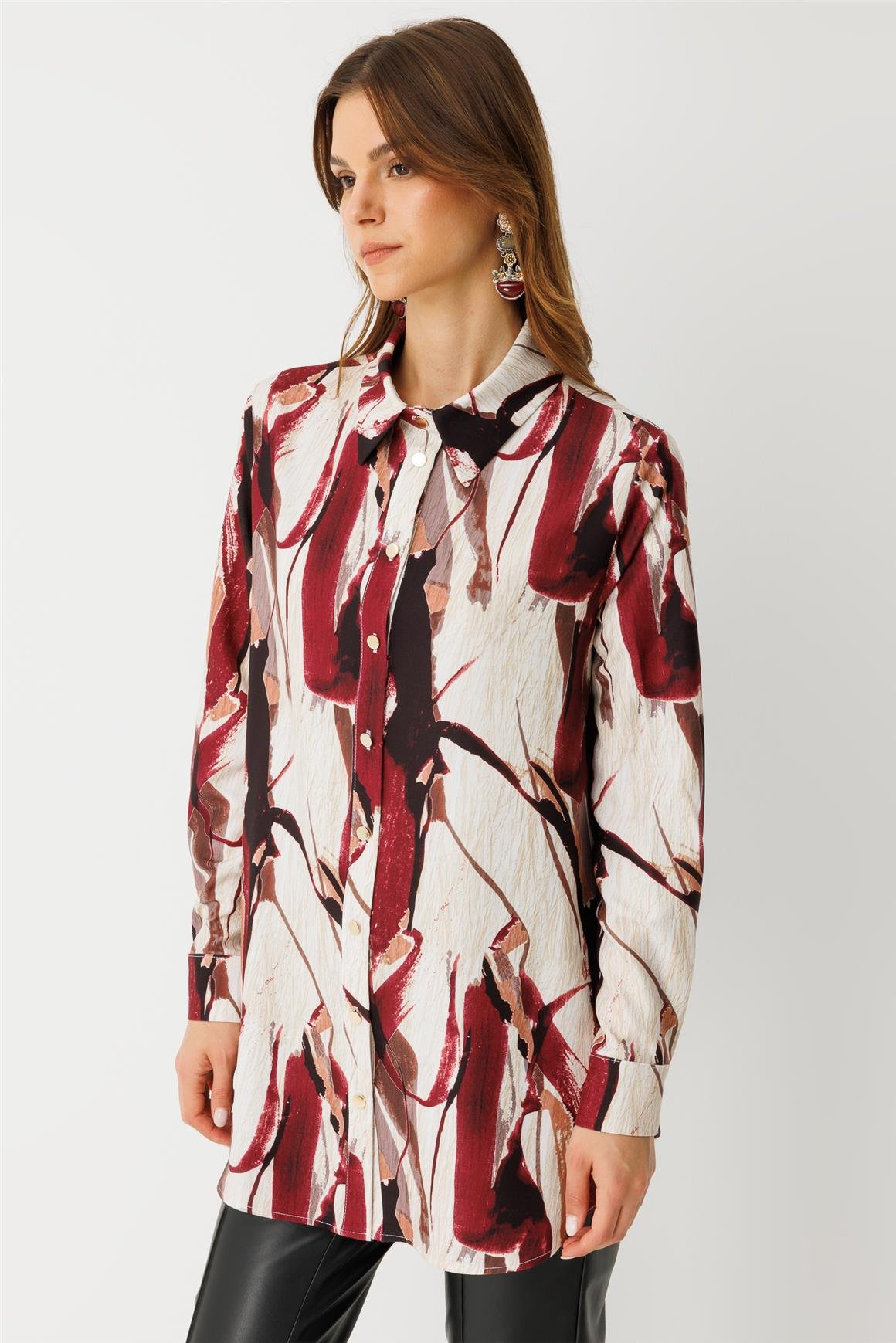 Desenli Tunik  Bordo
