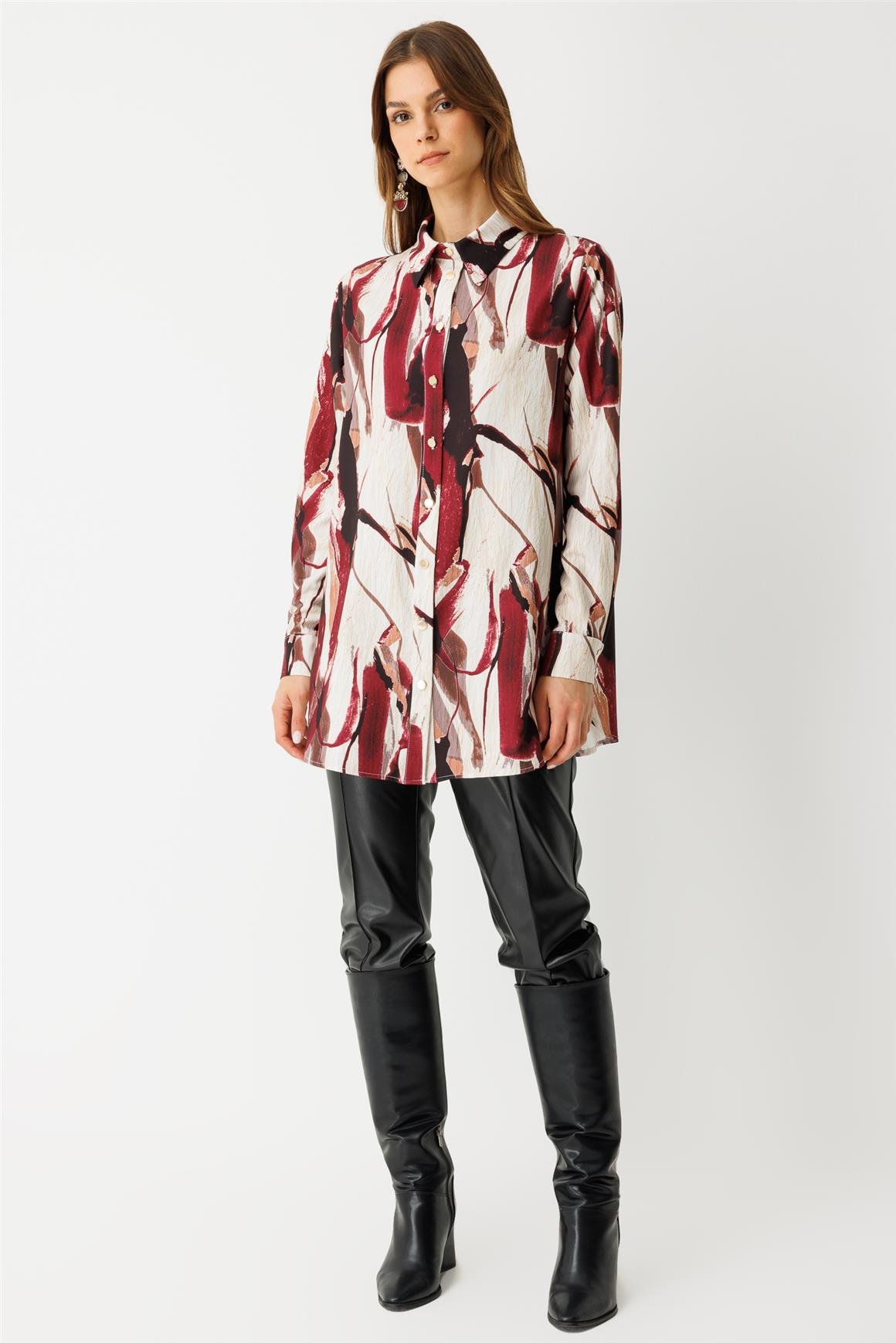Desenli Tunik  Bordo