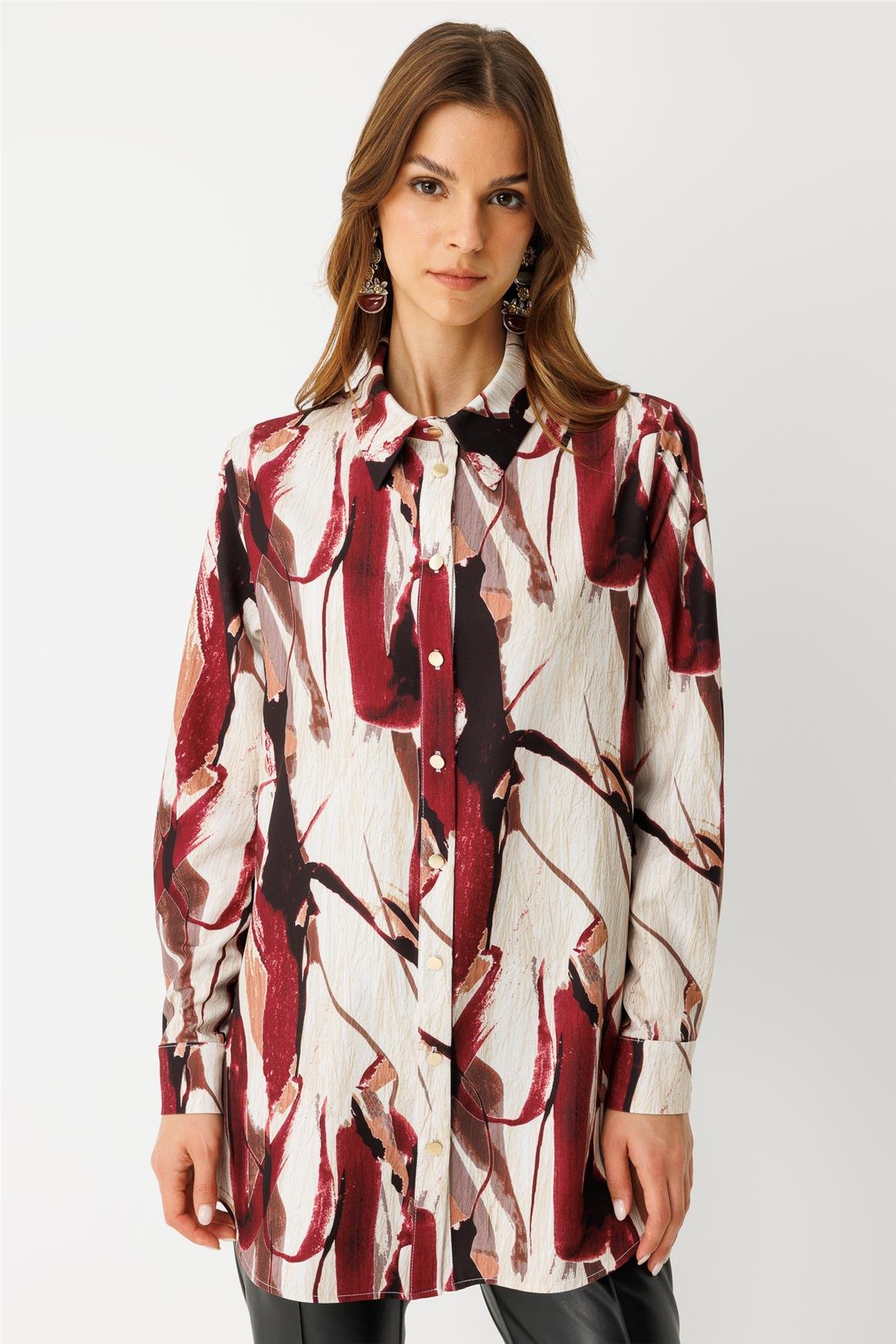 Desenli Tunik  Bordo