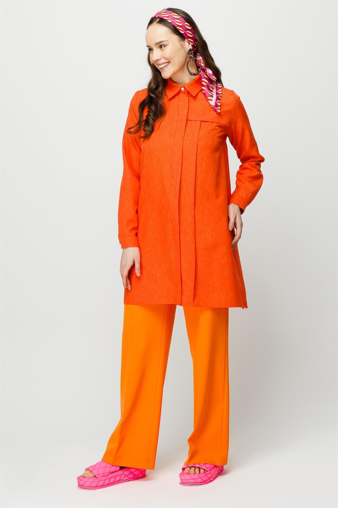 Fermuarlı Kapamalı Tunik  Oranj