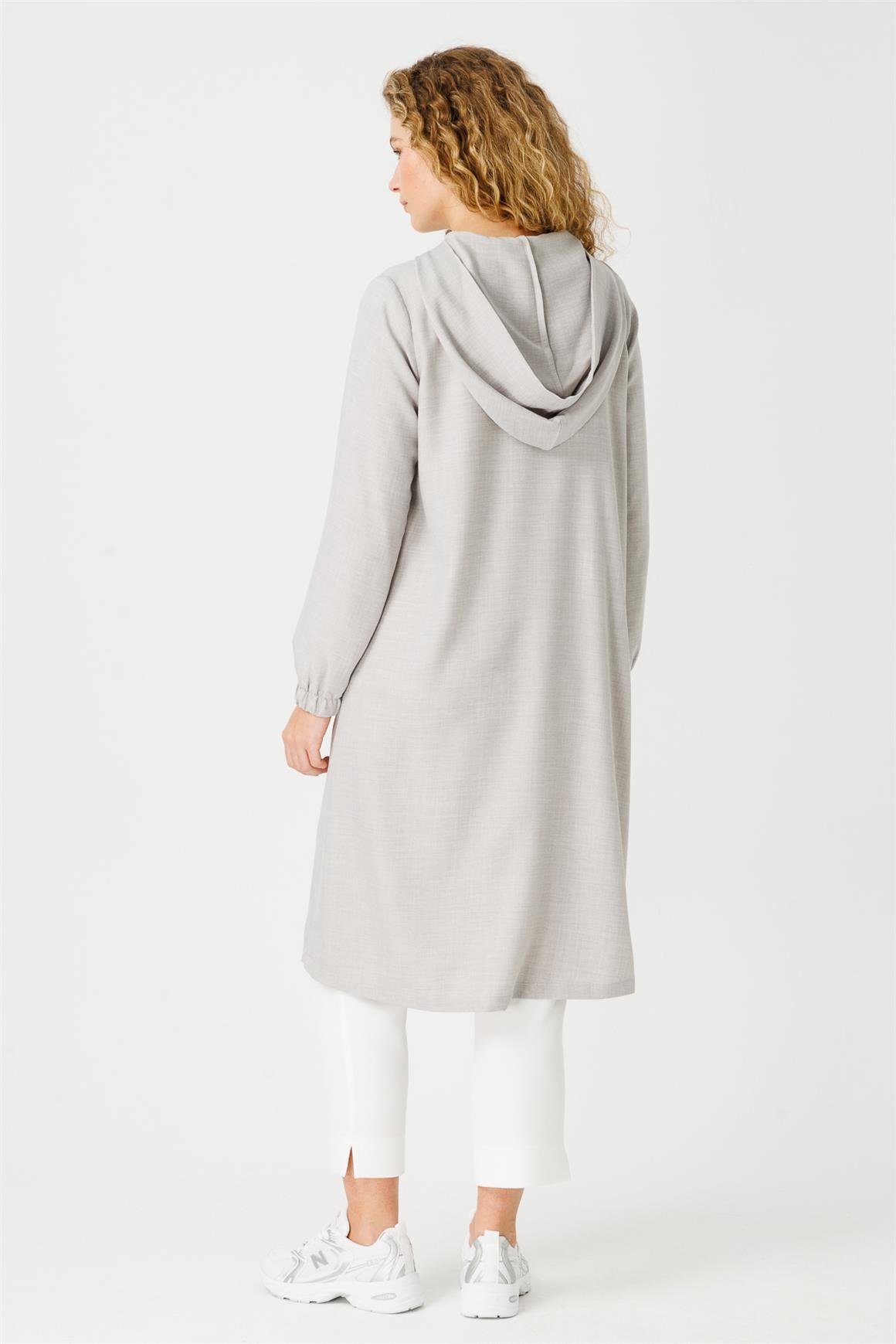 İri Cepli Kapişon Detaylı Kurtarıcı Giy Çık Tunik  Gri