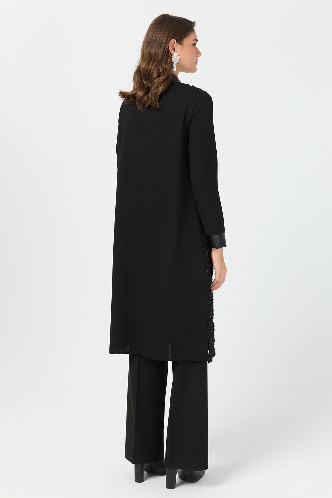 Işıltı Garnili Uzun Tunik  Siyah