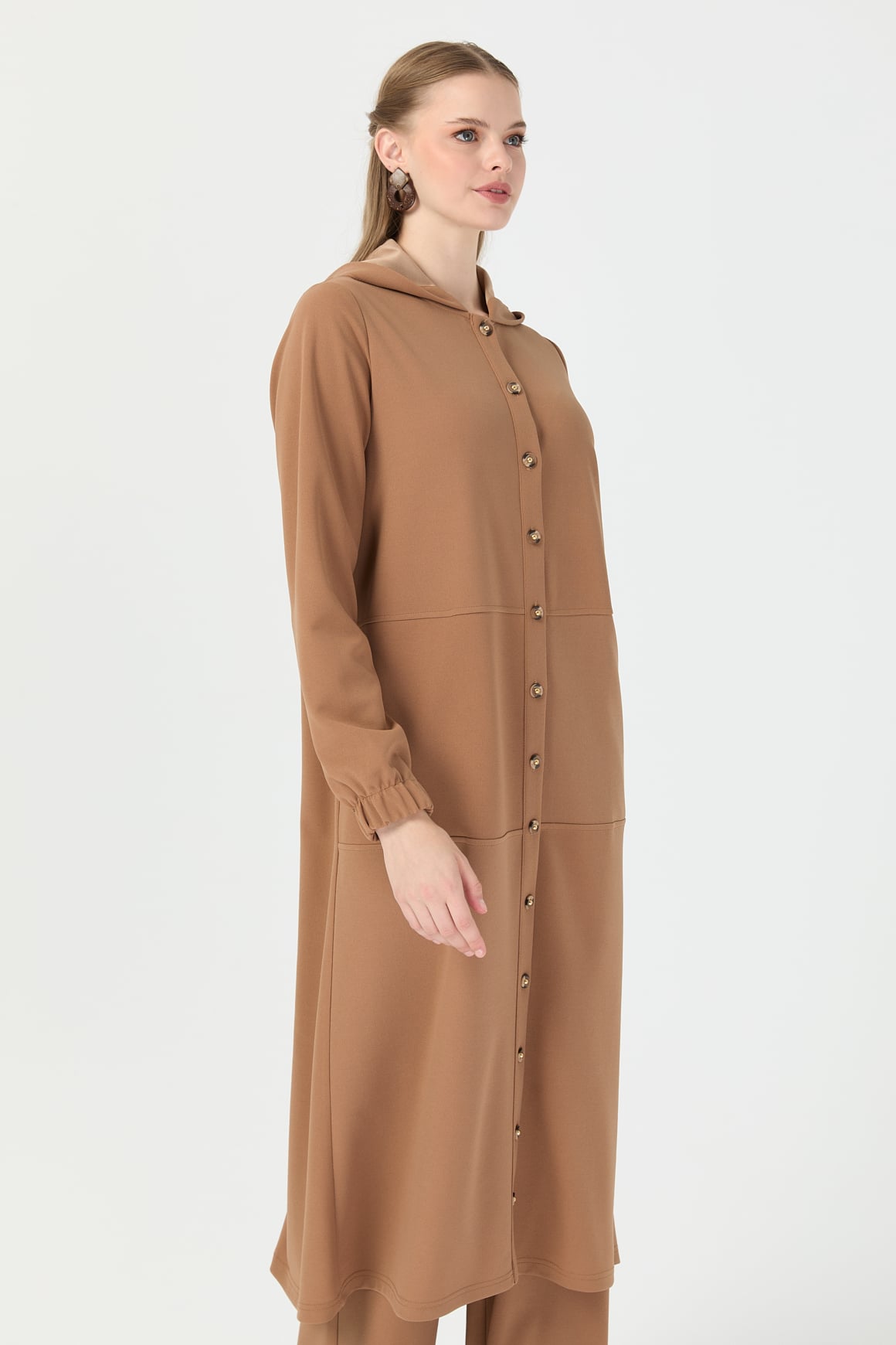 Kapişonlu Kurtarıcı Giy Çık Tunik  Vizon