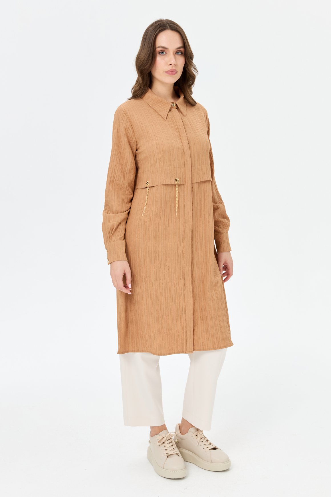Kapsül Detaylı Kurtarıcı Tunik  Camel