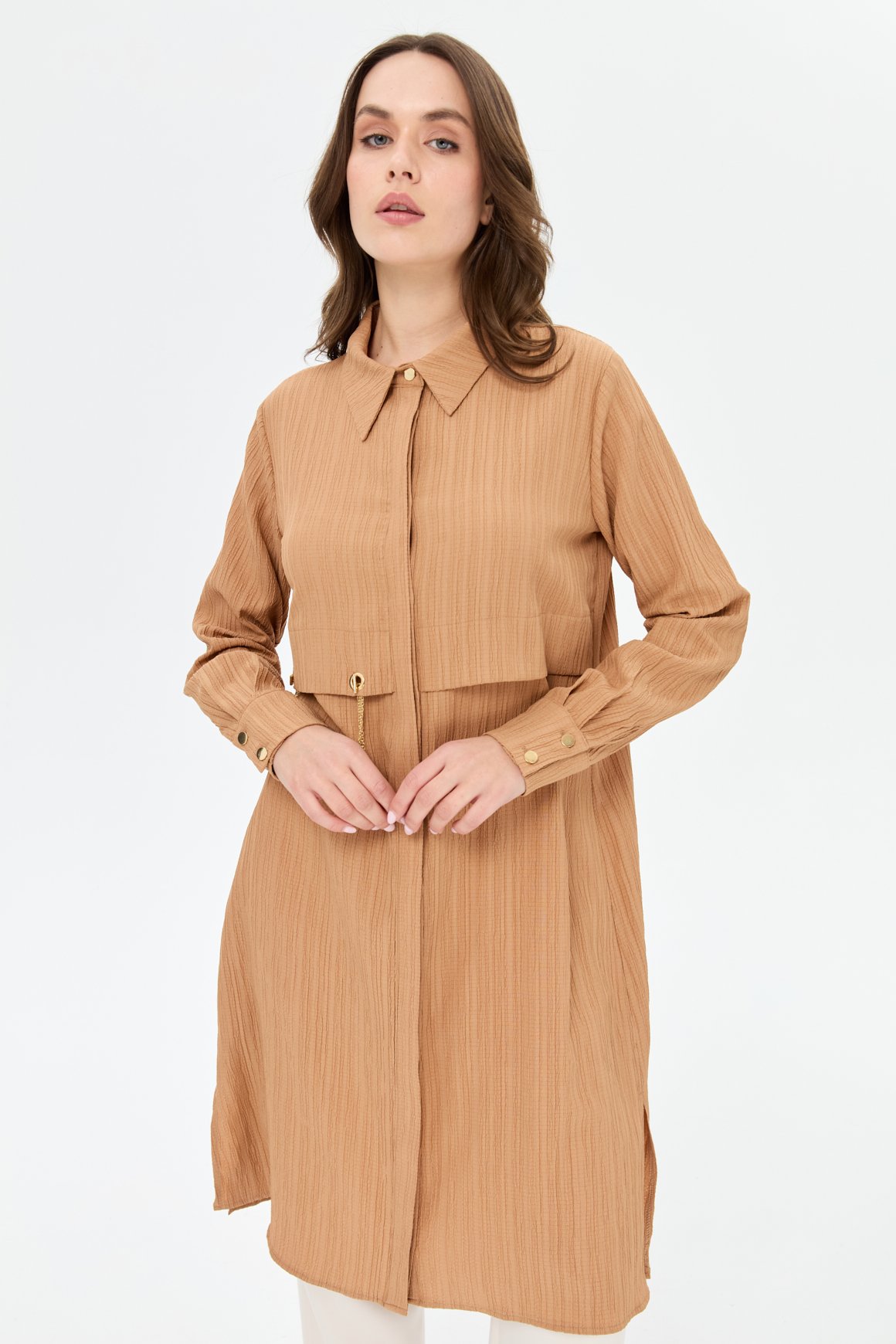 Kapsül Detaylı Kurtarıcı Tunik  Camel