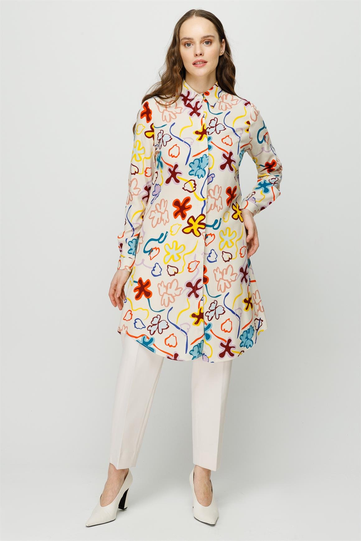 Karışık Desenli Tunik  Ekru