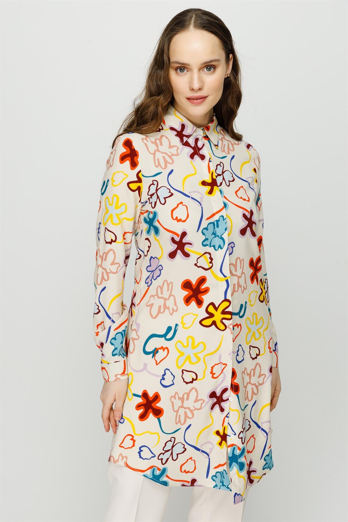 Karışık Desenli Tunik  Ekru