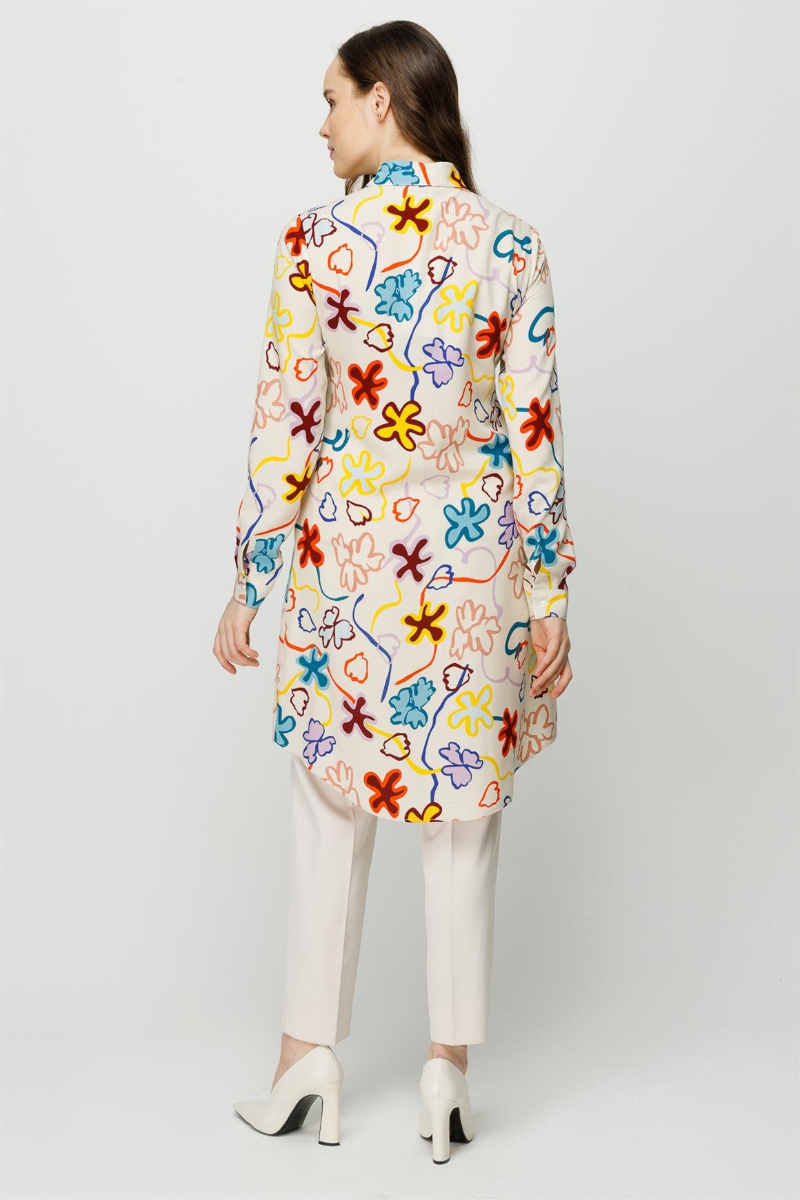 Karışık Desenli Tunik  Ekru