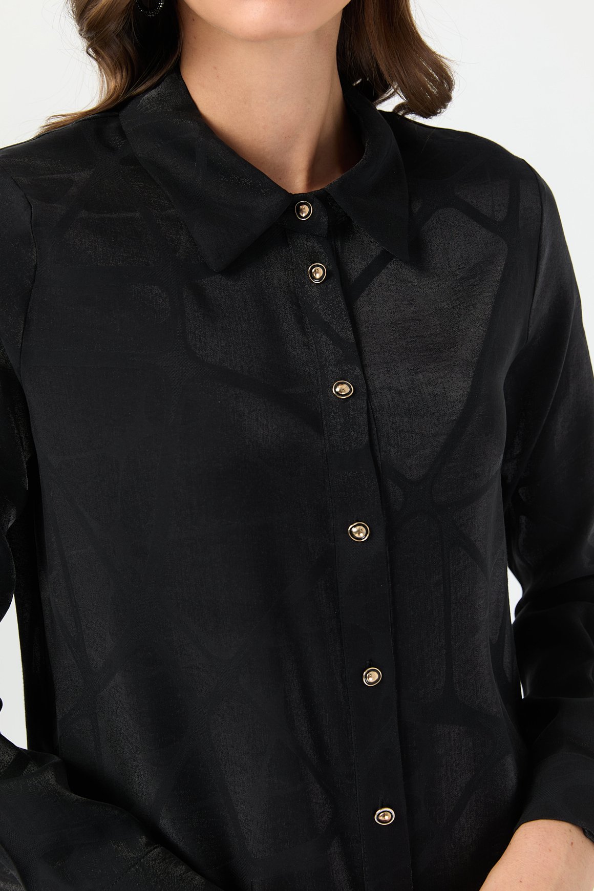 Kendinden Desenli Şık Tunik  Siyah