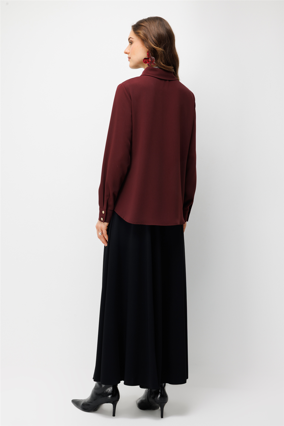 Kendinden Fular Detaylı Tunik  Bordo