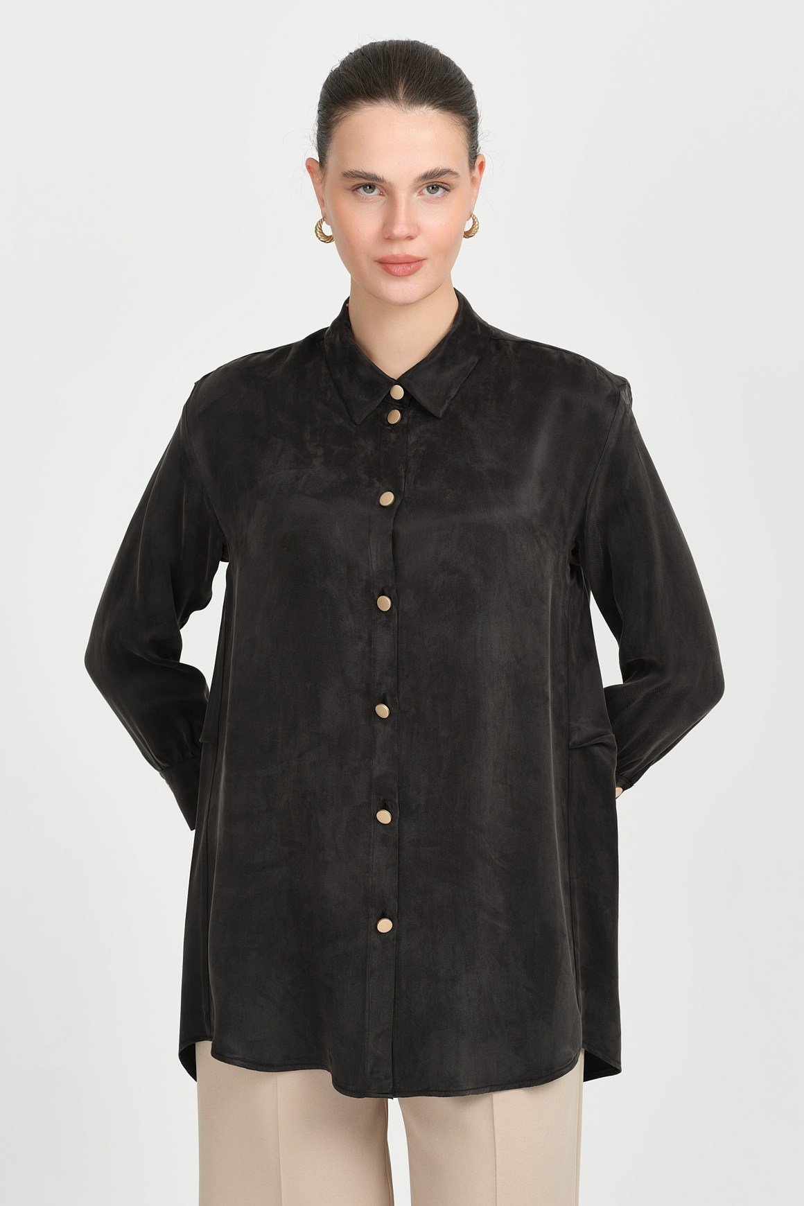 Kupra Kumaş Tunik  Siyah