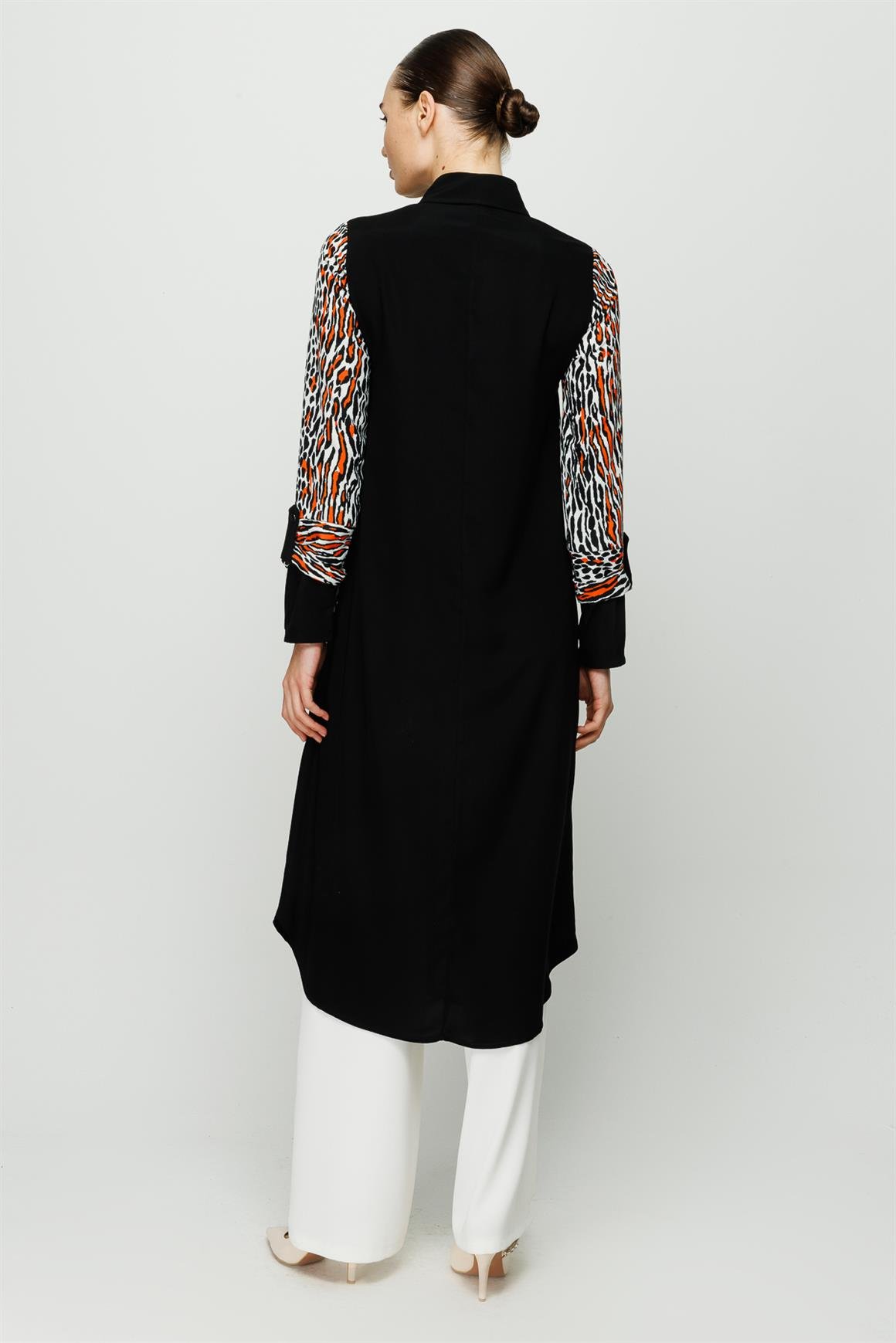 Leopar Baskılı Uzun Kurtarıcı Tunik  Oranj