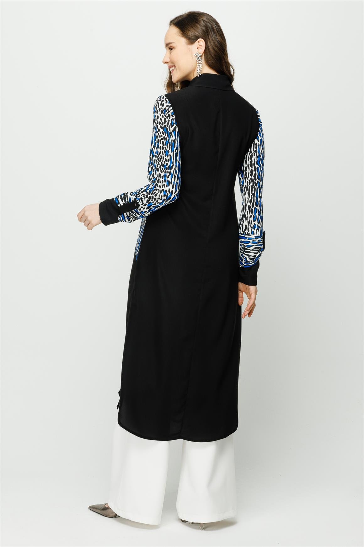 Leopar Baskılı Uzun Kurtarıcı Tunik  Saks