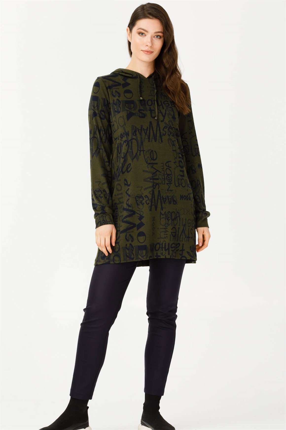 Logo Desenli Kapişonlu Sweatshirt  Haki