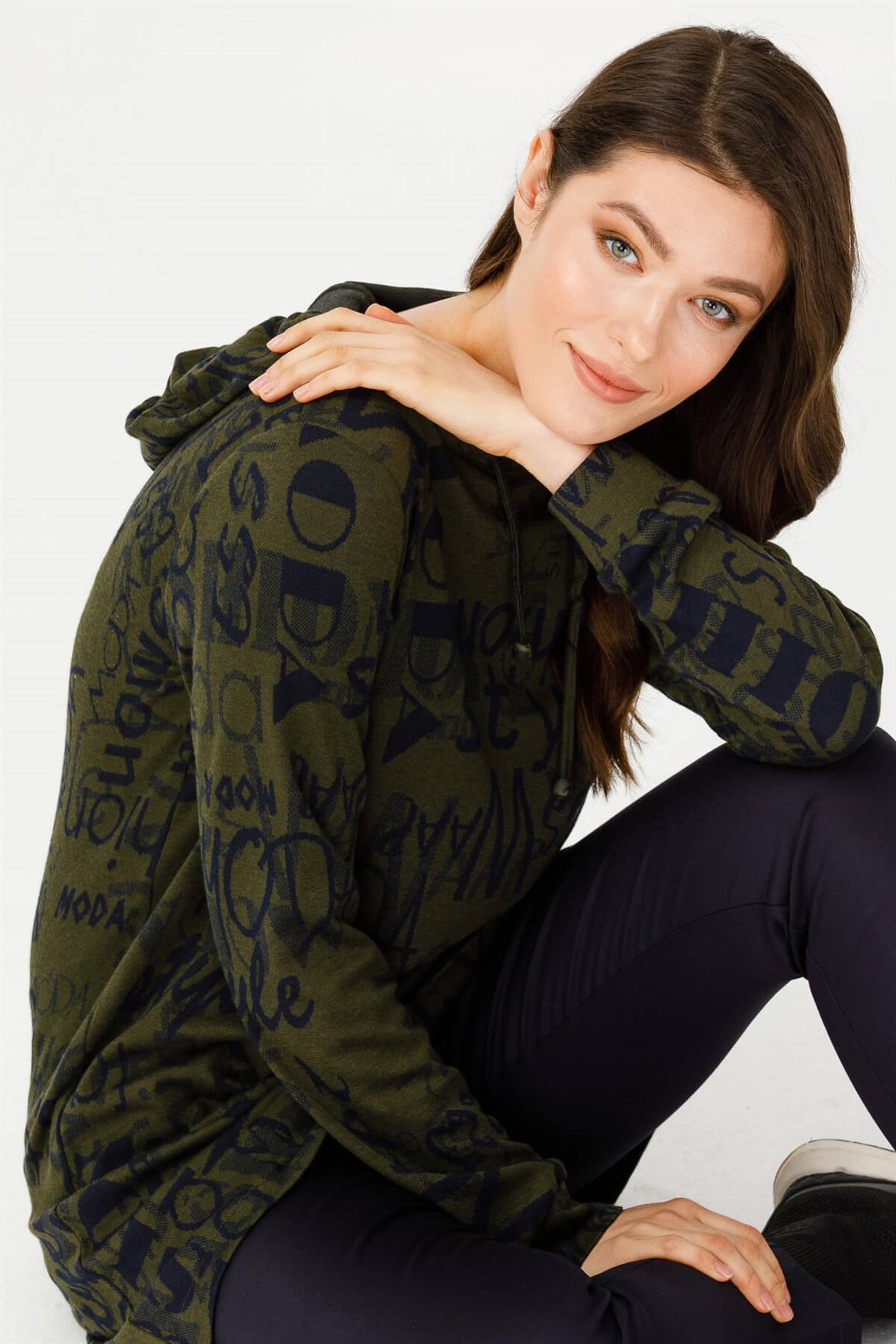 Logo Desenli Kapişonlu Sweatshirt  Haki