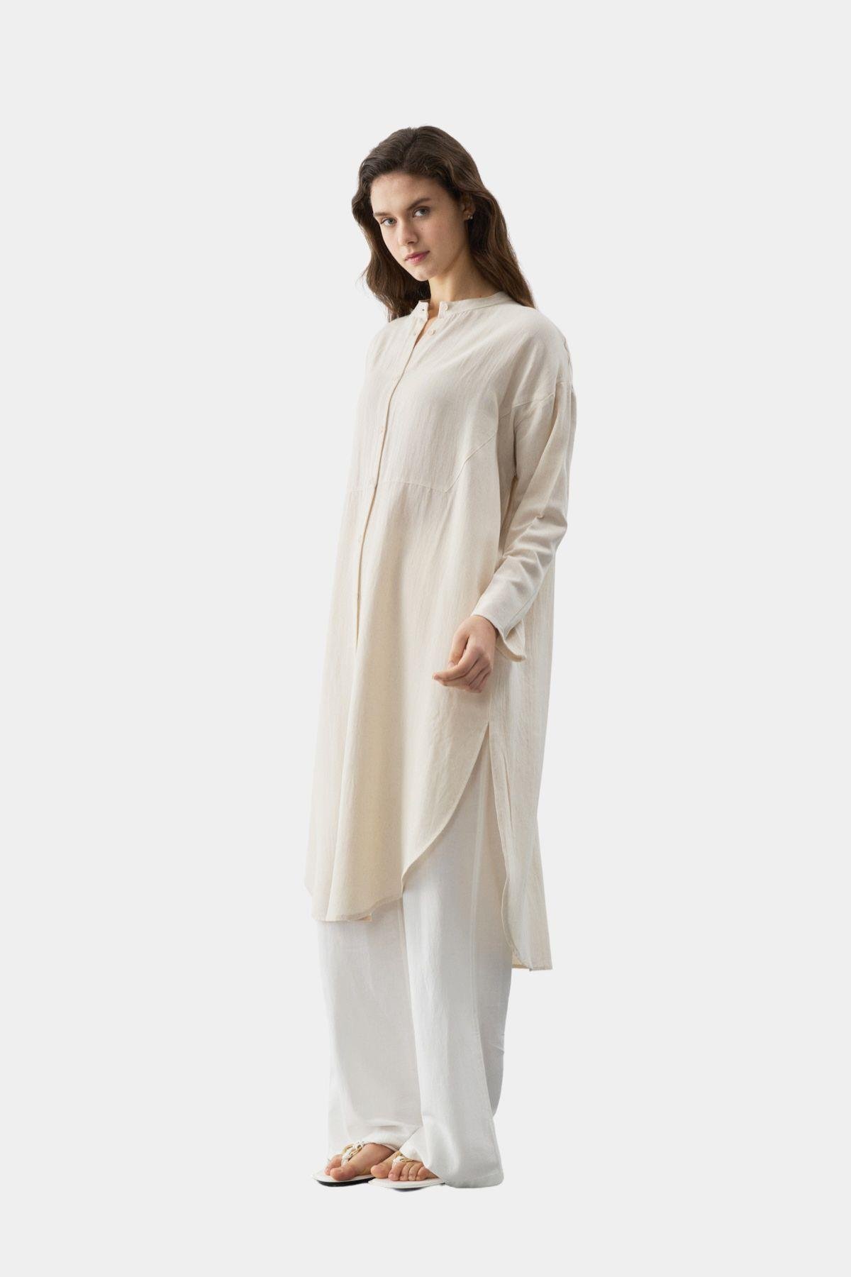 Midi Boy Kurtarıcı Tunik  Bej