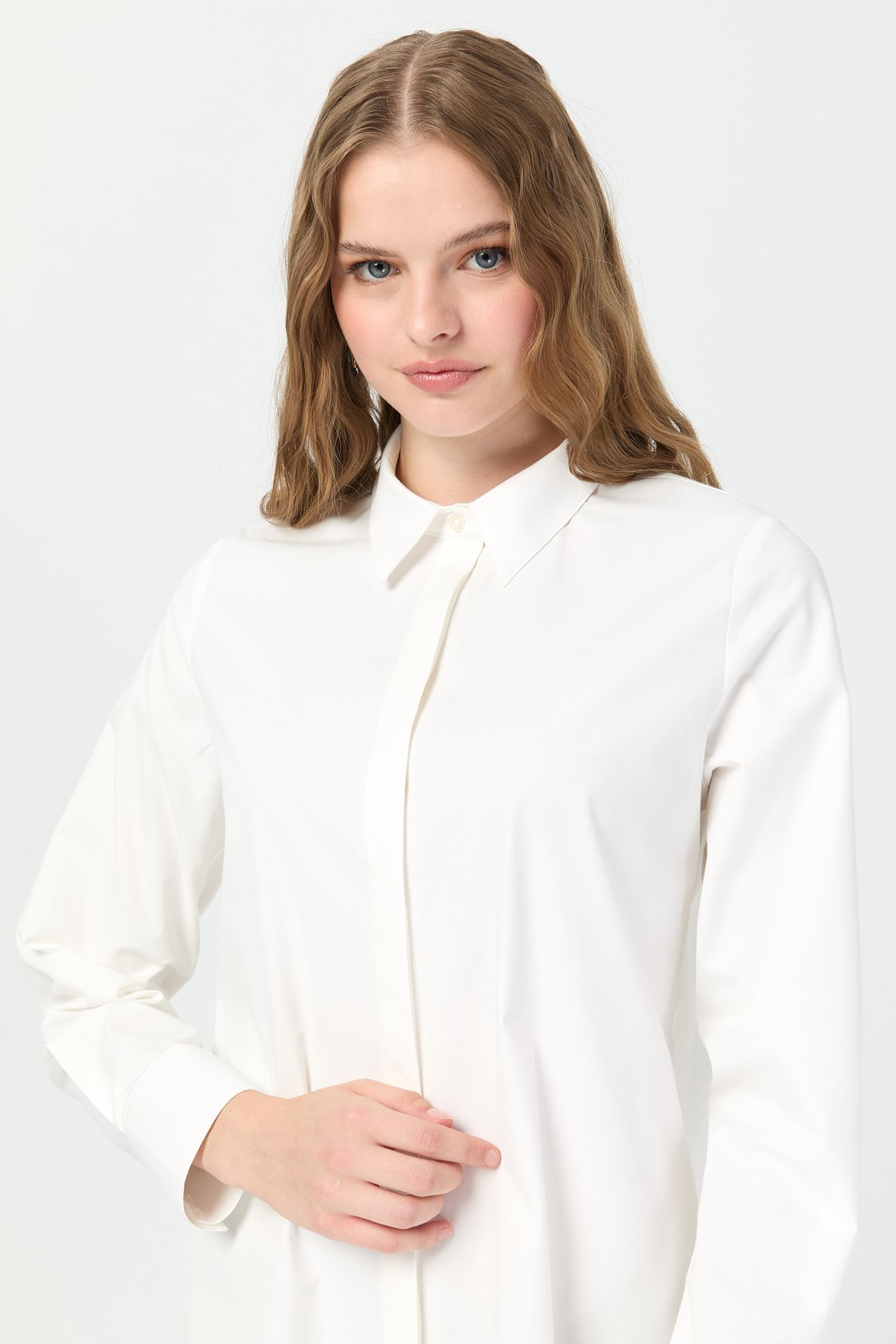 Milano Saten Arka Pileli Tunik  Ekru