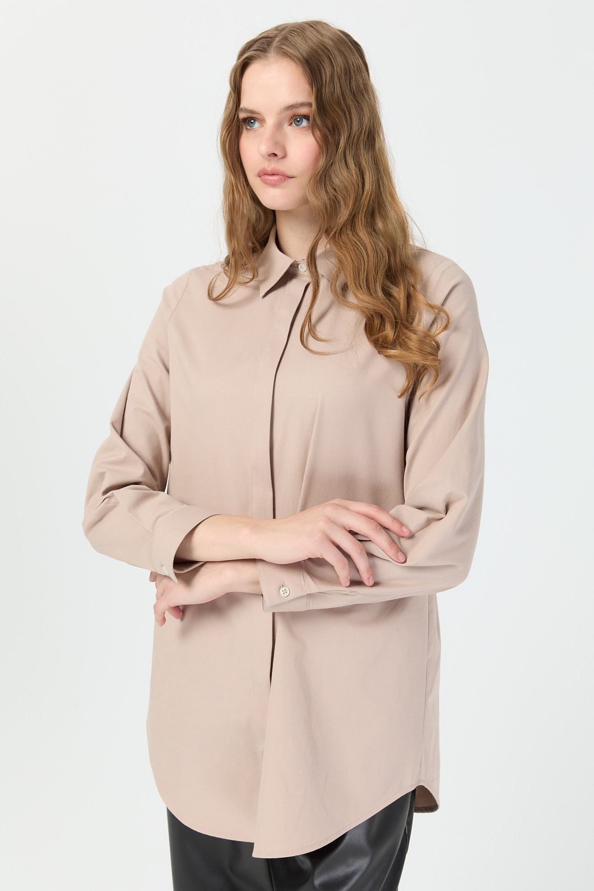 Milano Saten Arka Pileli Tunik  Vizon