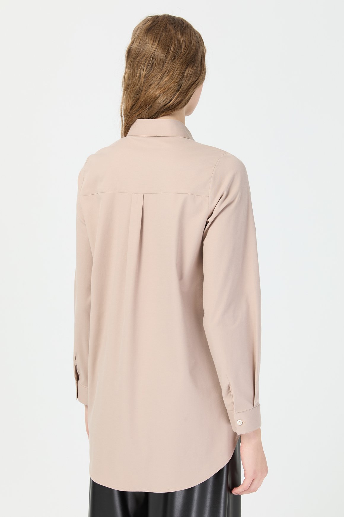 Milano Saten Arka Pileli Tunik  Vizon