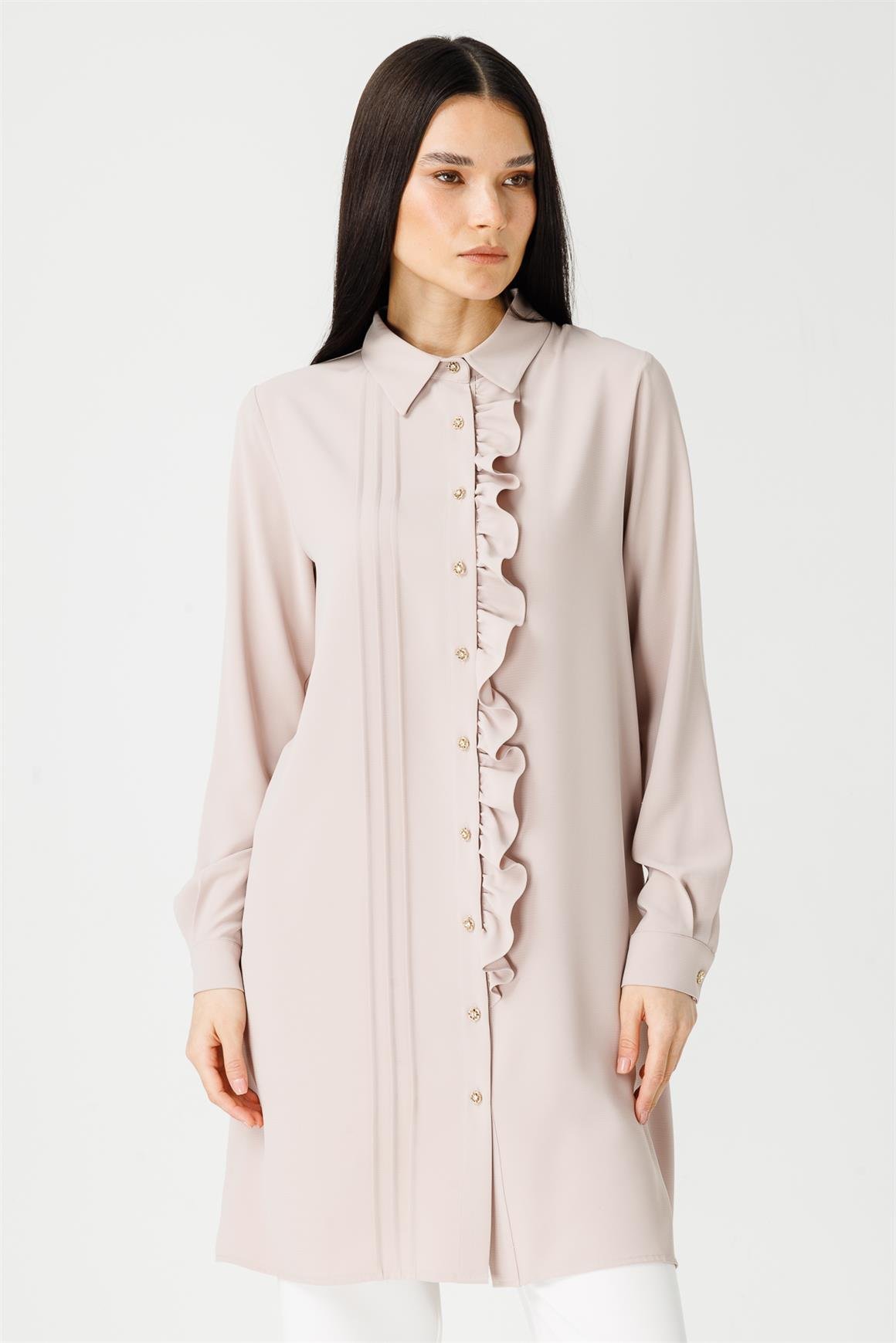 Önü Fırfır Detaylı Tunik  Taş