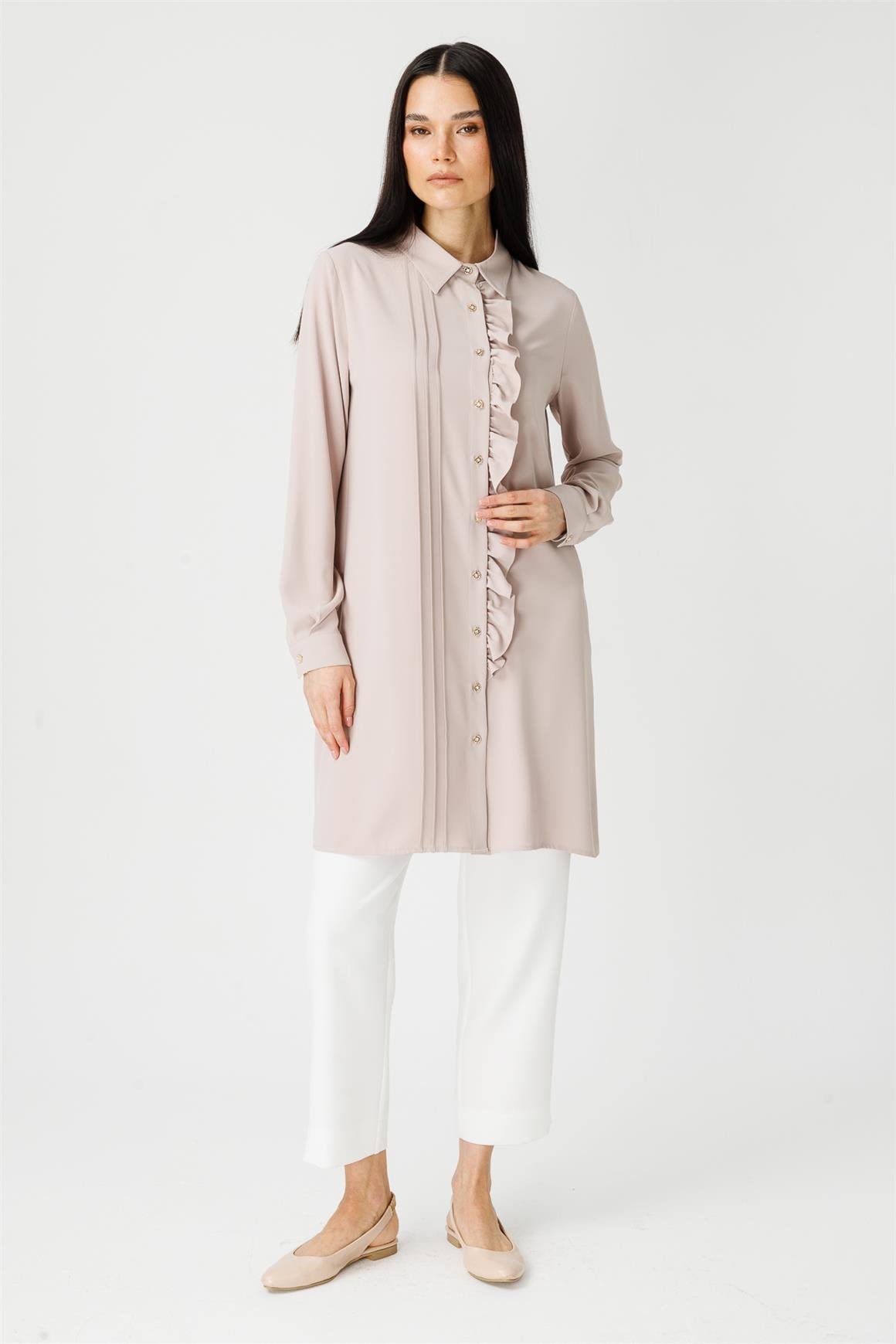 Önü Fırfır Detaylı Tunik  Taş