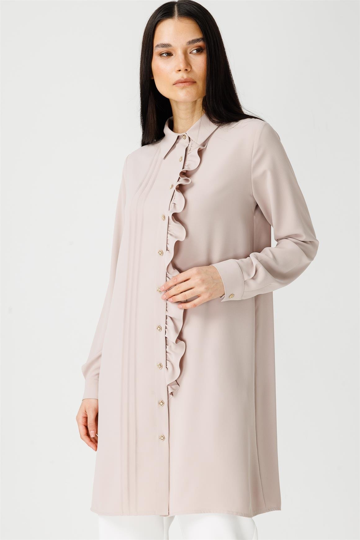 Önü Fırfır Detaylı Tunik  Taş