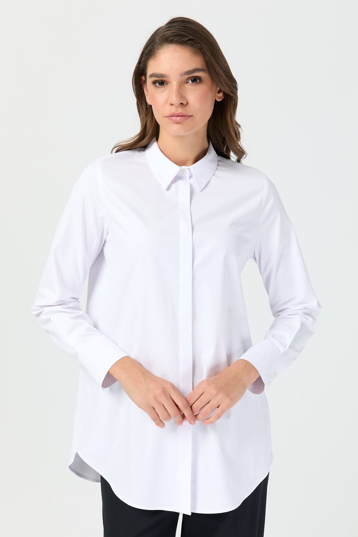 Oxford Dokulu Arkası Pileli Tunik  Beyaz