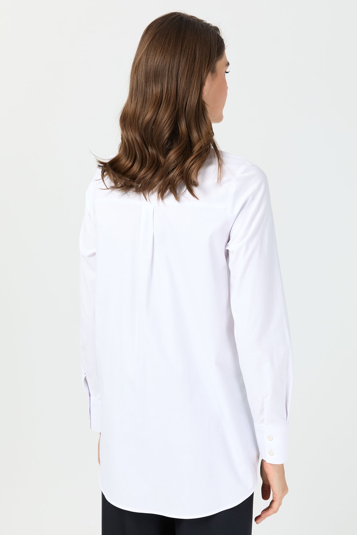 Oxford Dokulu Arkası Pileli Tunik  Beyaz