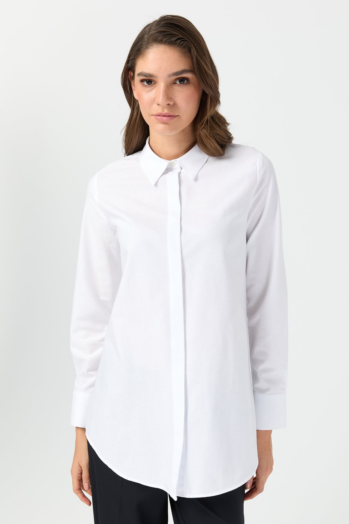 Oxford Dokulu Arkası Pileli Tunik  Beyaz