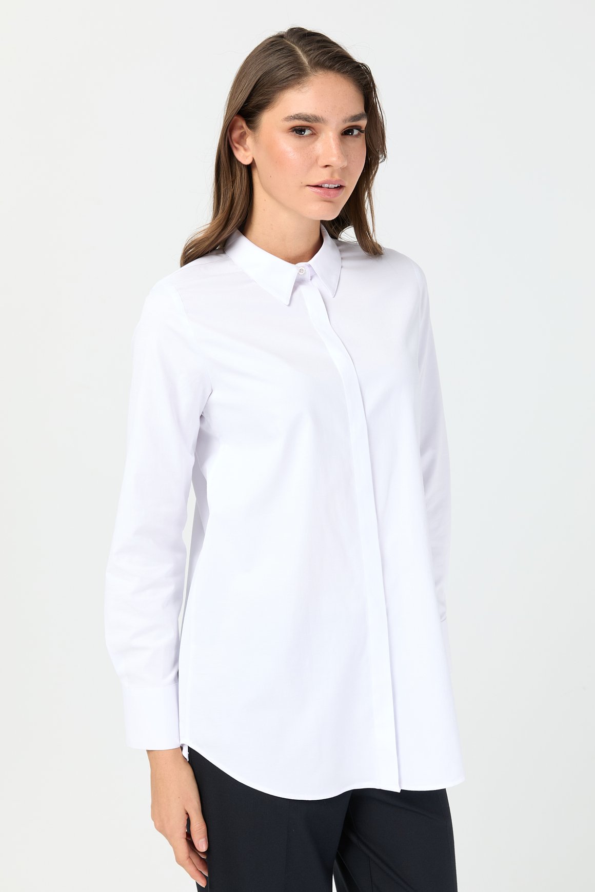 Oxford Dokulu Arkası Pileli Tunik  Beyaz