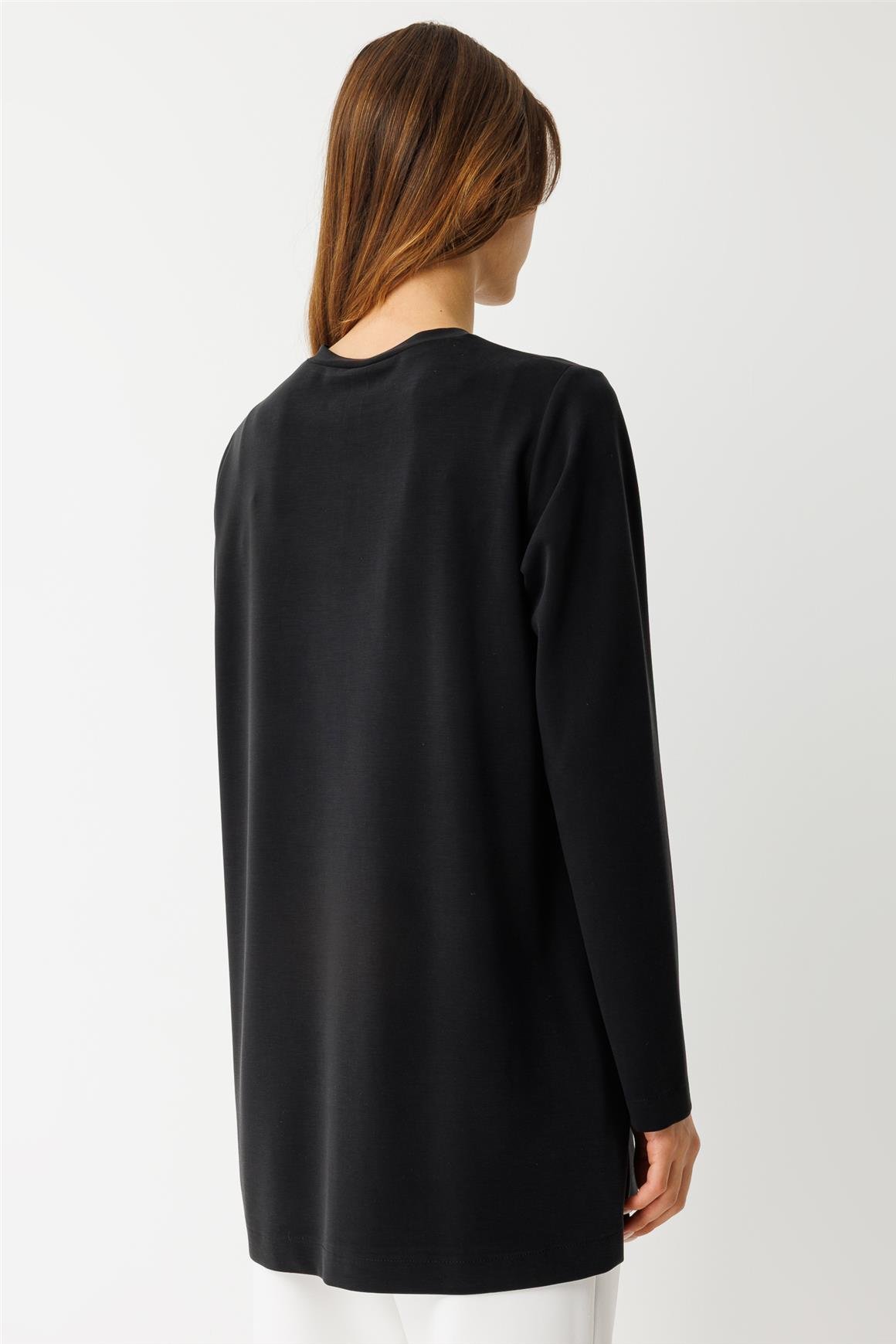 Oysh Kumaş Uzun Kollu Tshirt  Siyah